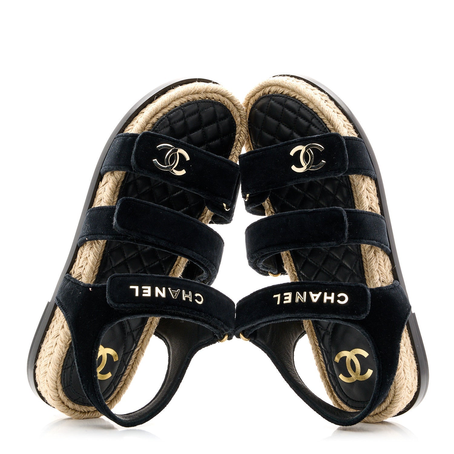Velvet Lambskin CC Flat Sandals 40 Black