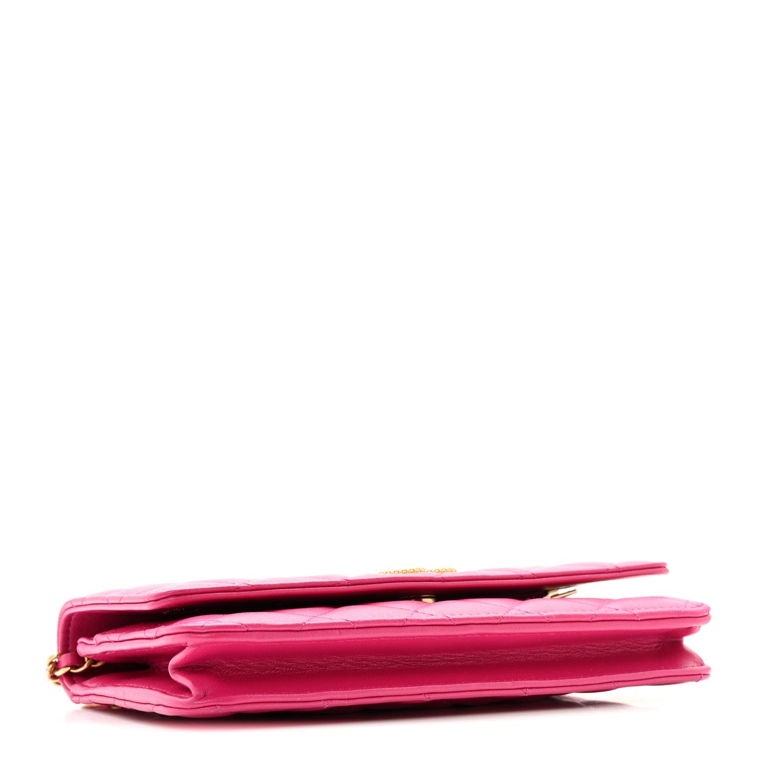 Lambskin Quilted Studded CC Wallet On Chain WOC Dark Pink