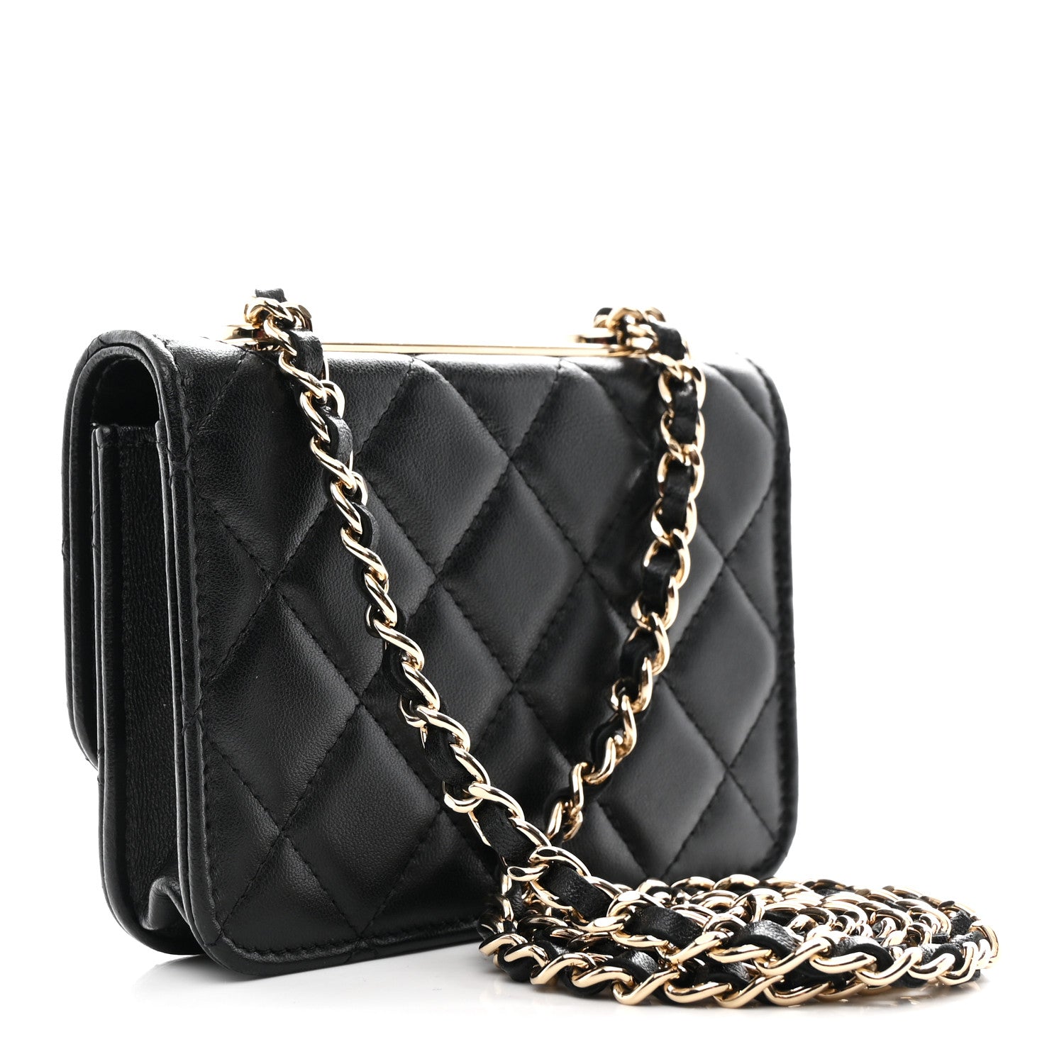 Lambskin Quilted Trendy CC Card Holder On Chain Black