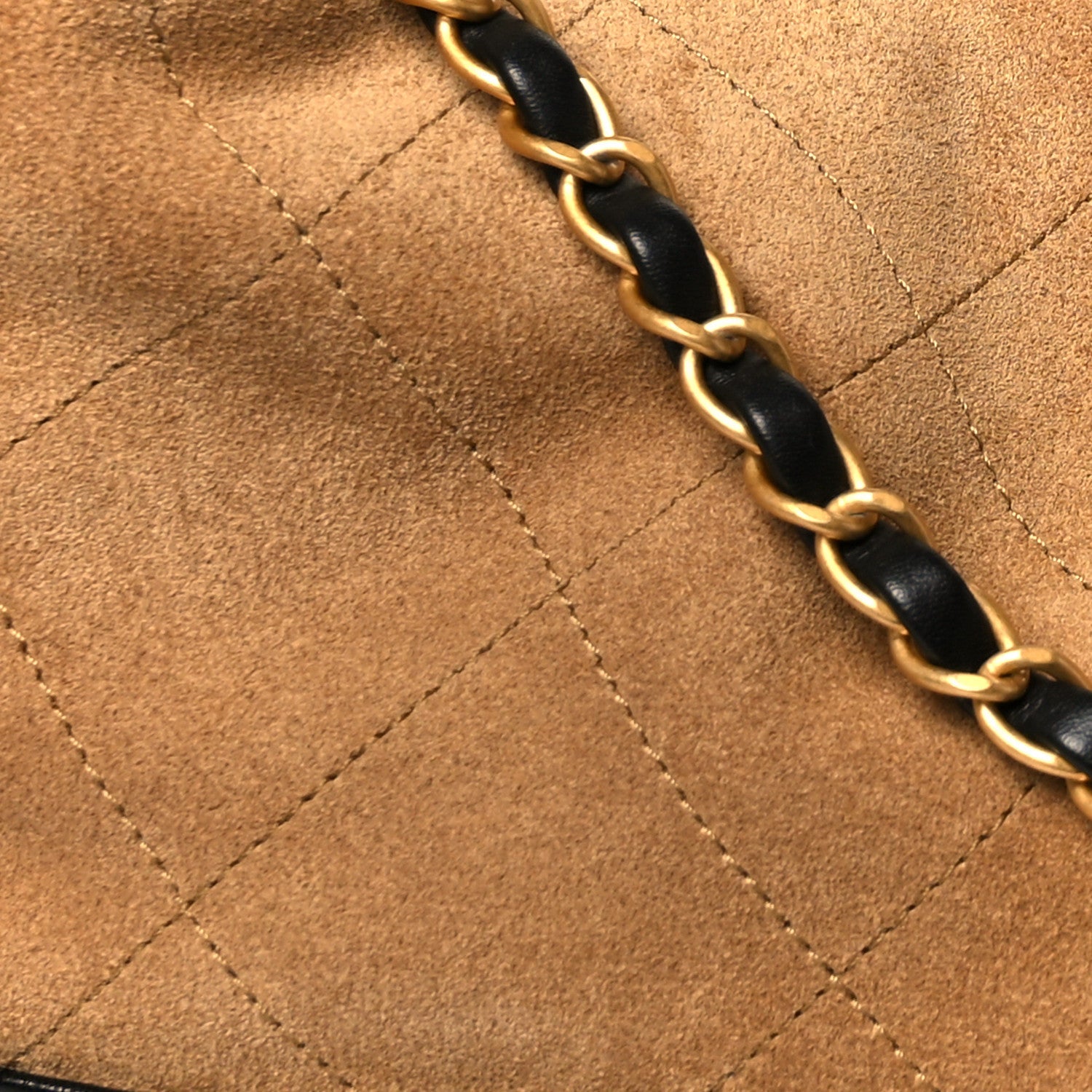 Suede Calfskin Shiny Lambskin Quilted Small Shopping Bag Beige Black