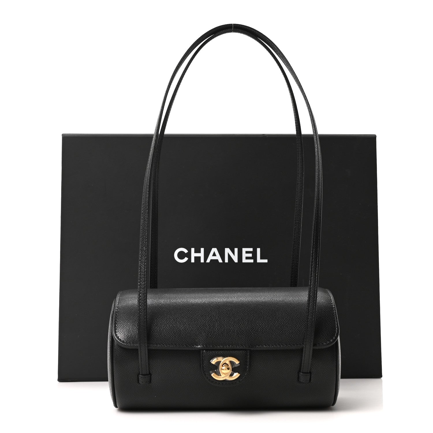 Shiny Caviar Preppy Coco Small Bowling Bag Black