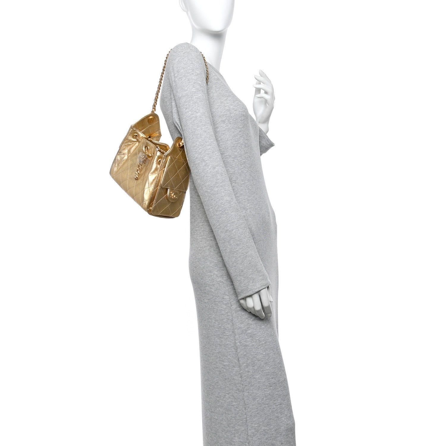Metallic Caviar Quilted Mini Chanel 25 Handbag Gold