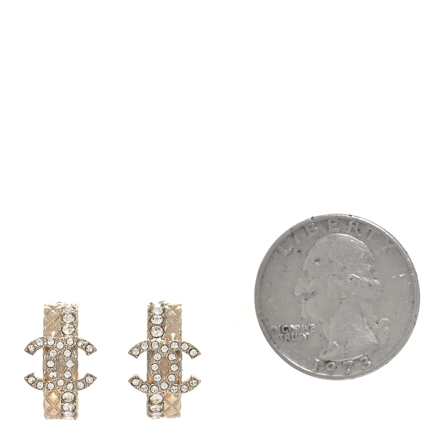 Metal Crystal Quilted CC Hoop Earrings Gold