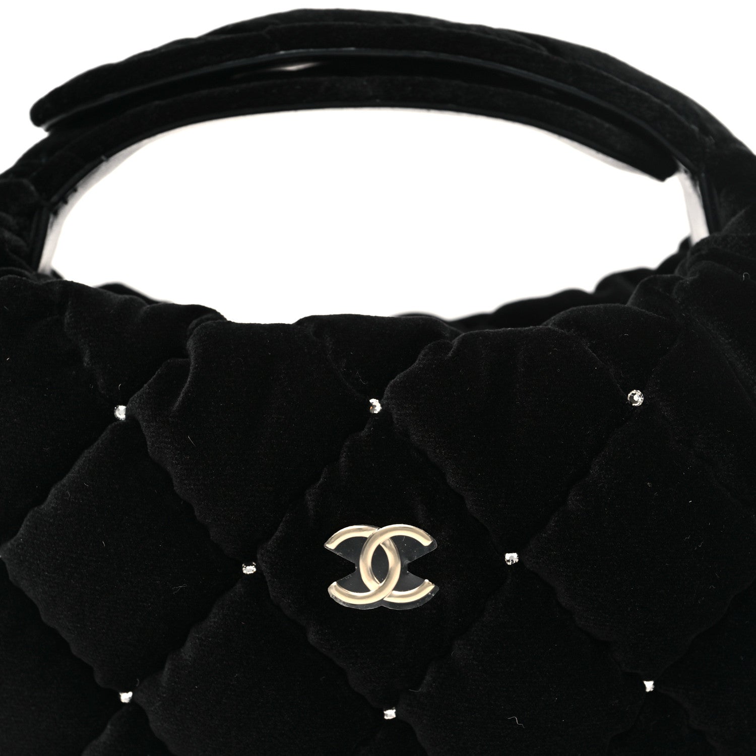 Velvet Diamanté Quilted Pocket Pouch Hobo Black