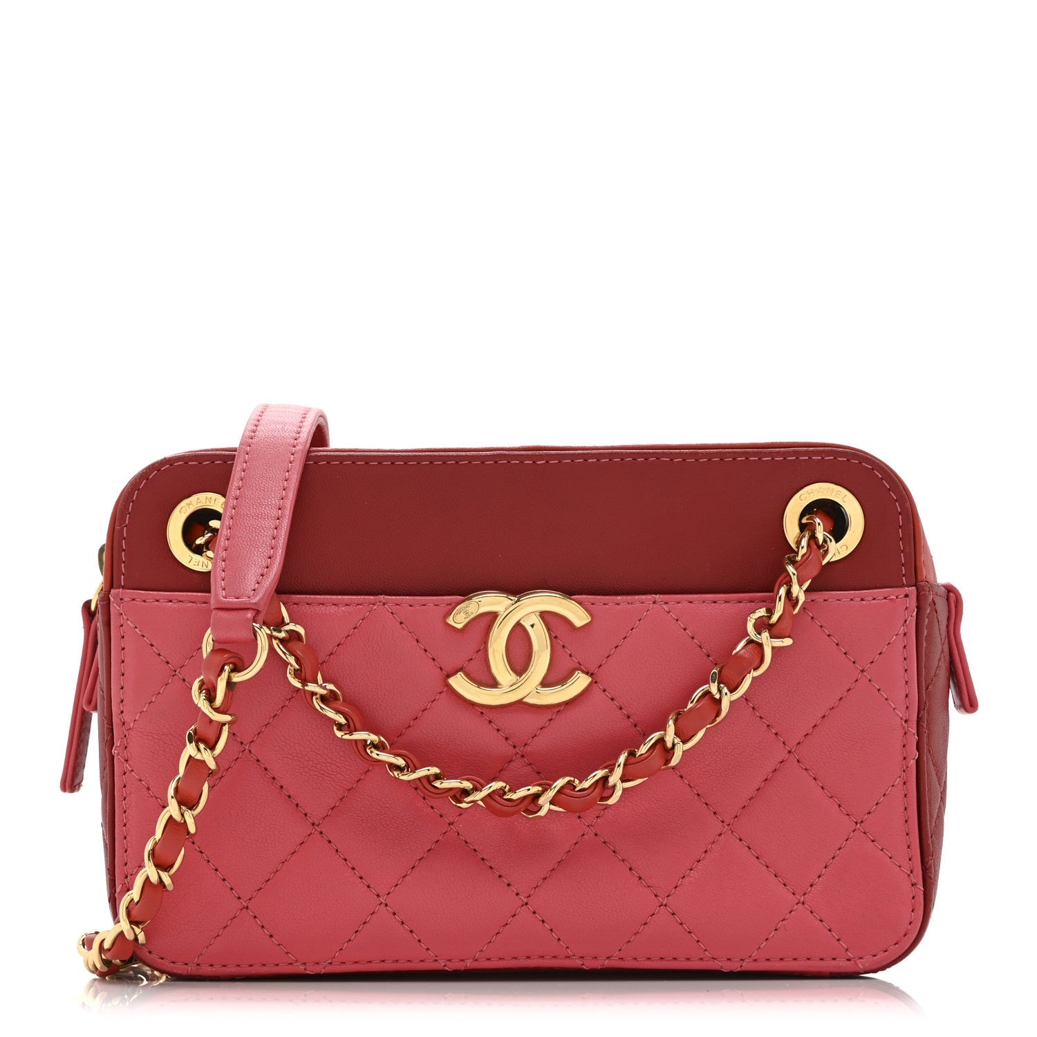 Goatskin Quilted Small In & Out Camera Case Pink Red