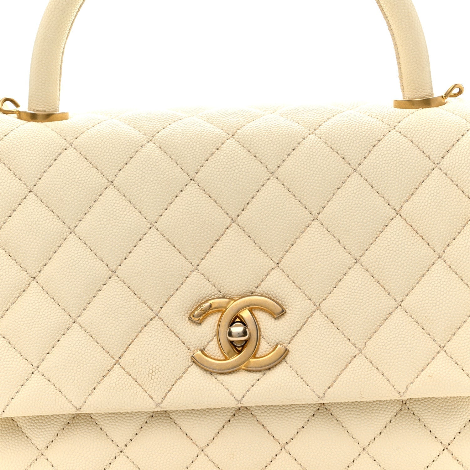 Caviar Quilted Small Coco Handle Flap White