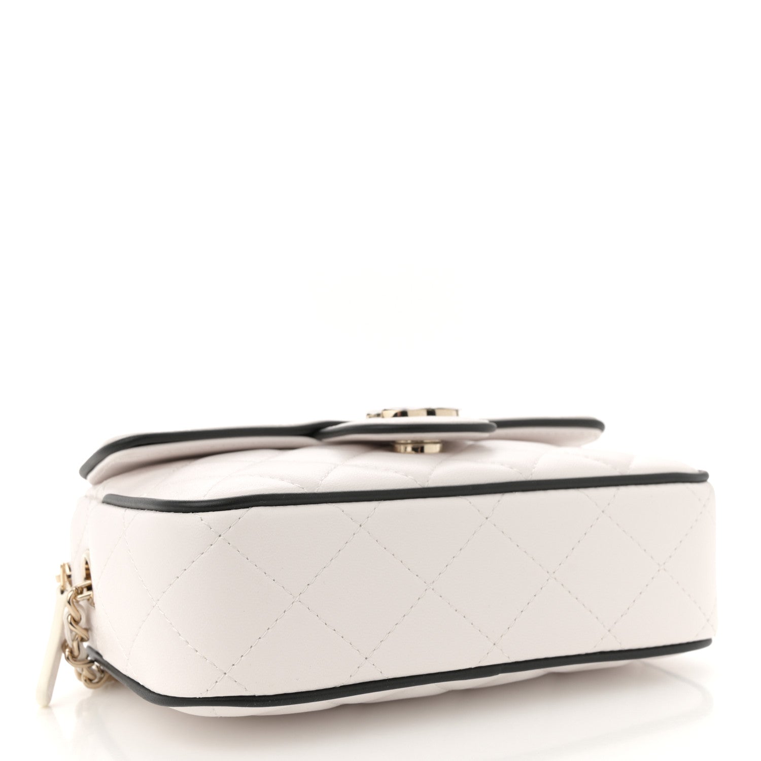 Lambskin Resin Quilted Chain Camera Bag White Black
