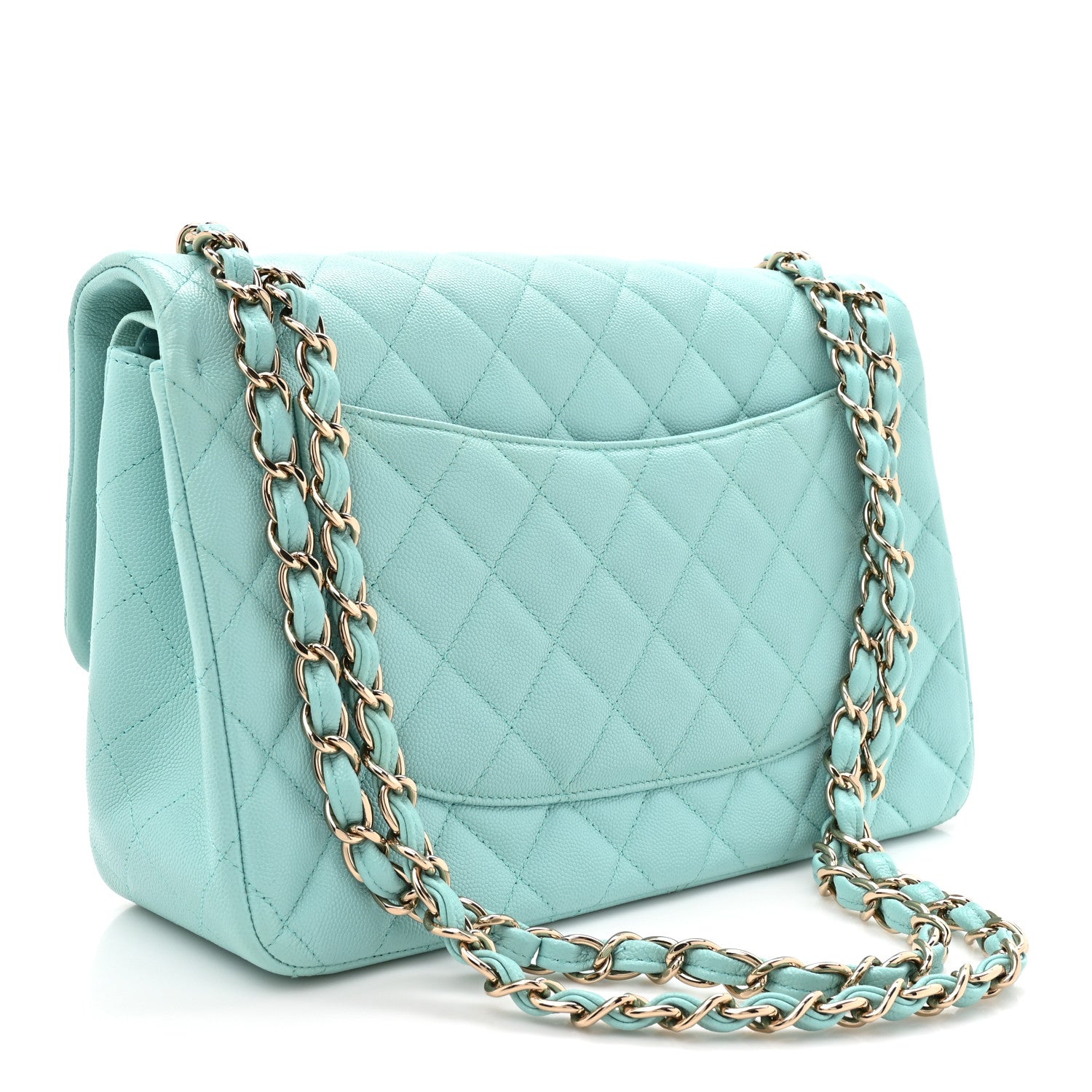 Caviar Quilted Jumbo Double Flap Light Blue