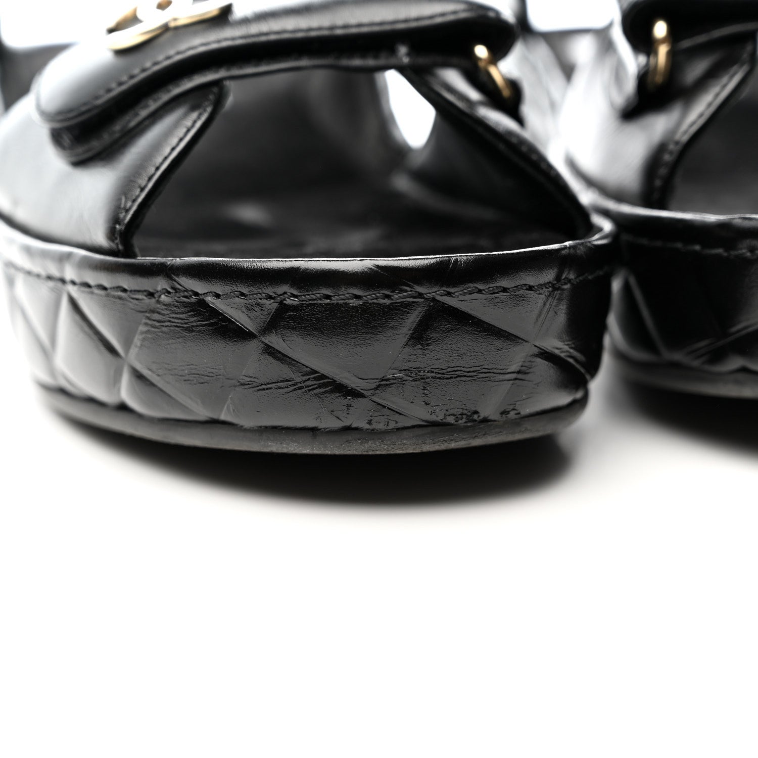 Shiny Calfskin Logo Platform Sandals 39 Black