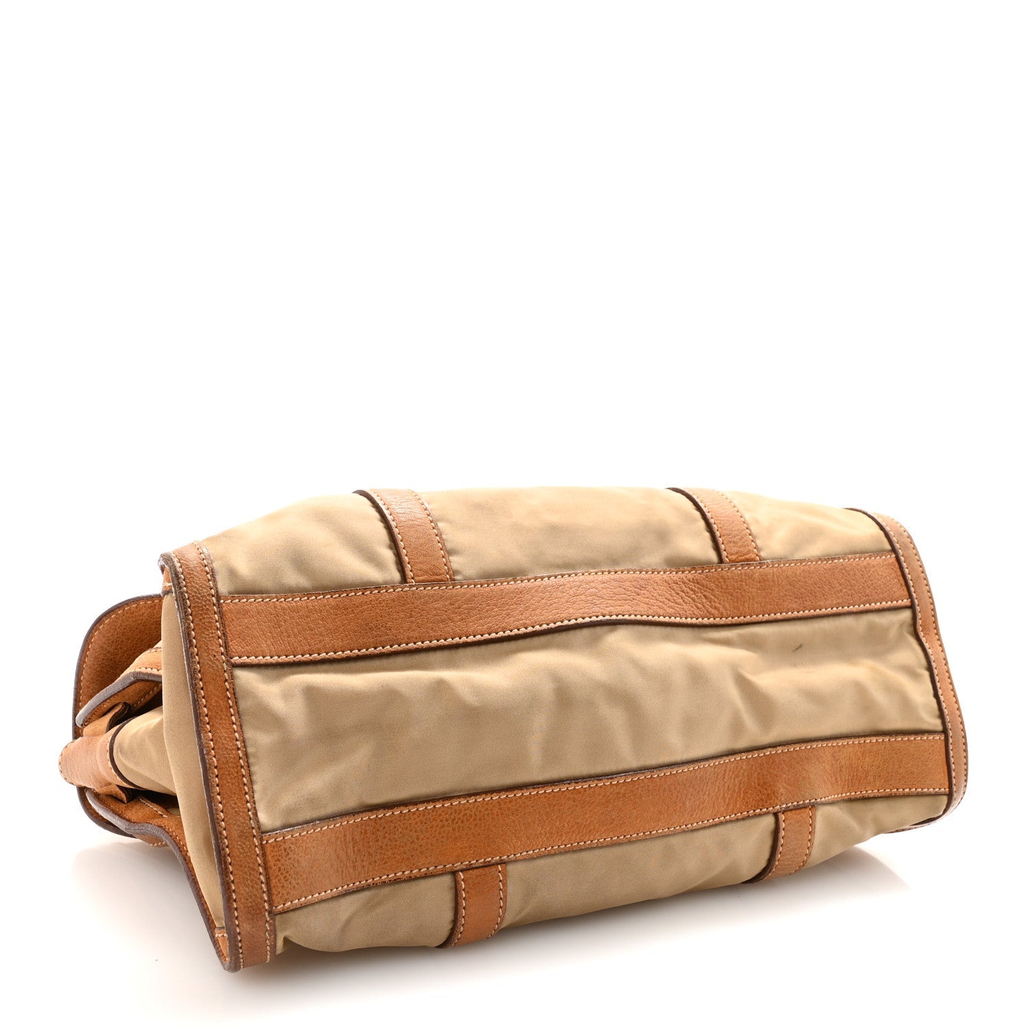 Tessuto Nylon Vitello Foldover Pushlock Satchel Beige