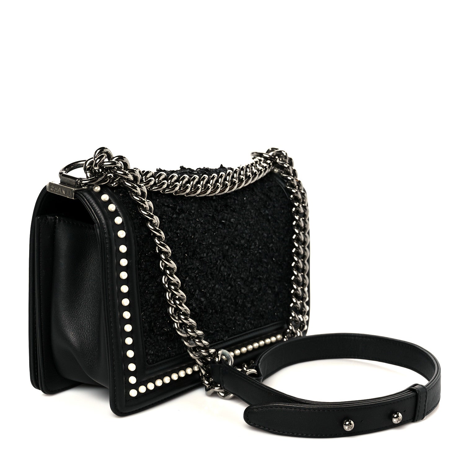 Calfskin Pearl Tweed Medium Boy Flap Black