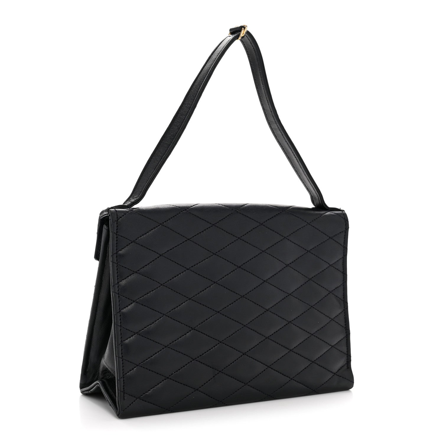 Lambskin Diamond Stitch Envelope Single Flap Black