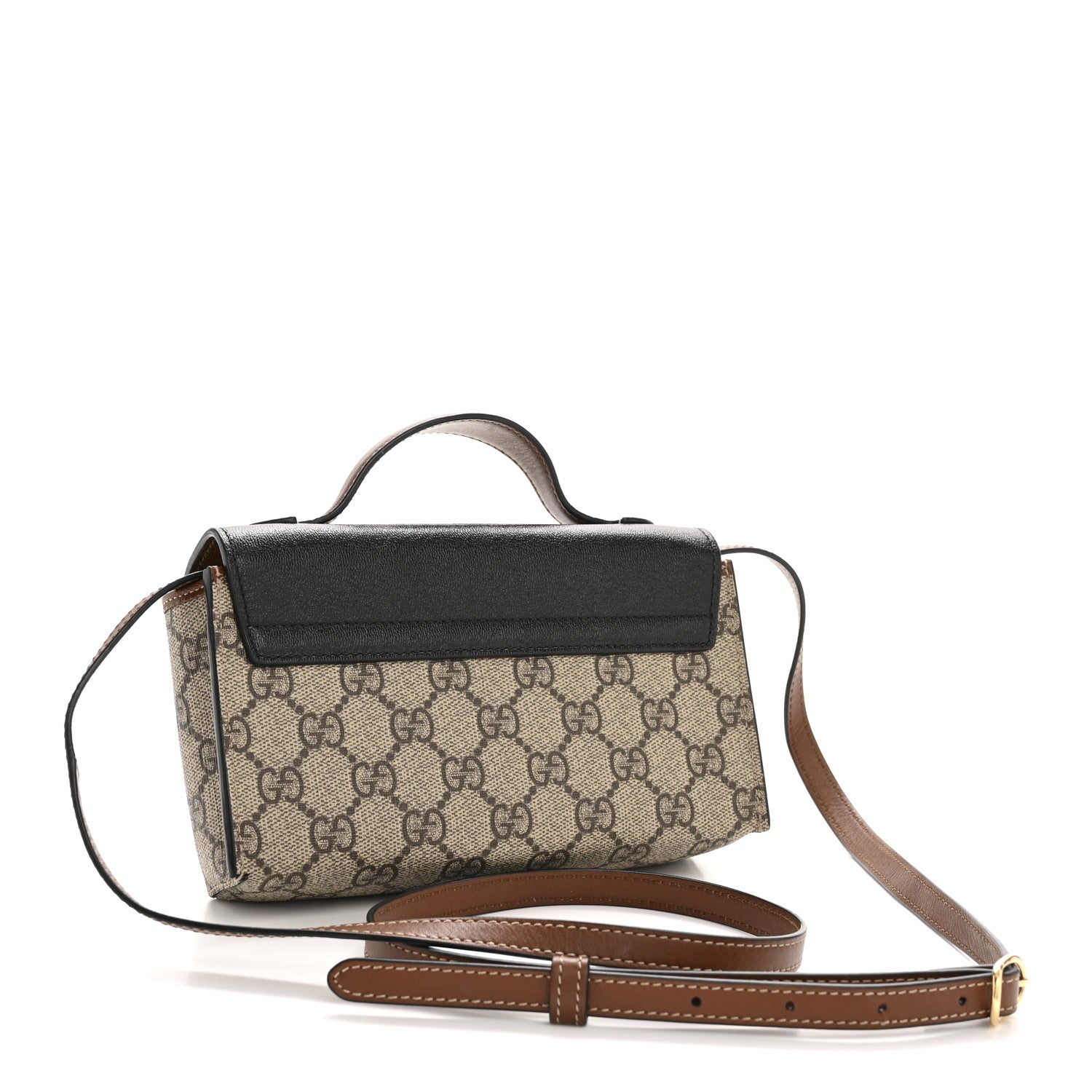 GG Supreme Monogram Calfskin Mini Padlock Top Handle Shoulder Bag Beige Black Cuir