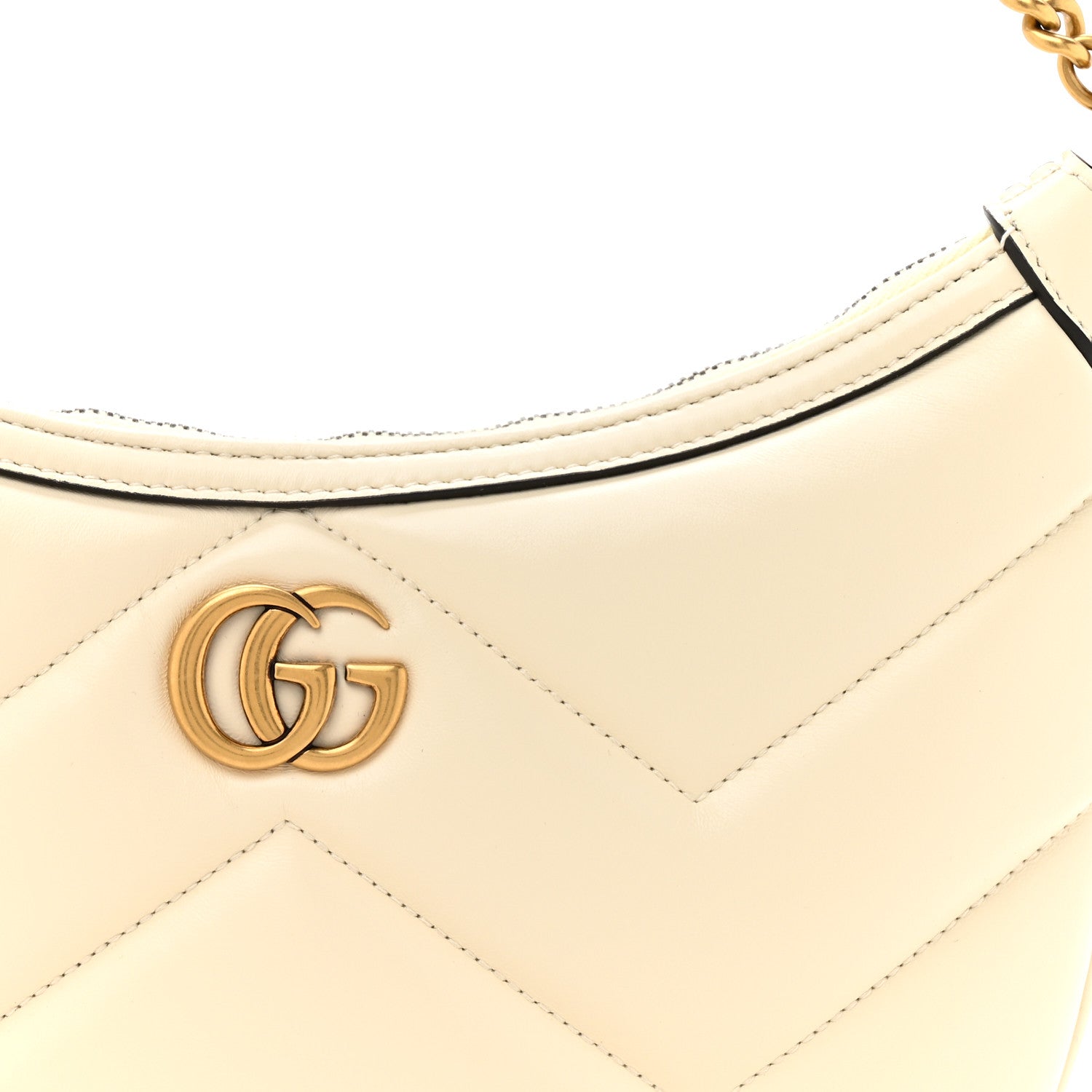 Calfskin Matelasse GG Marmont Half Moon Hobo White