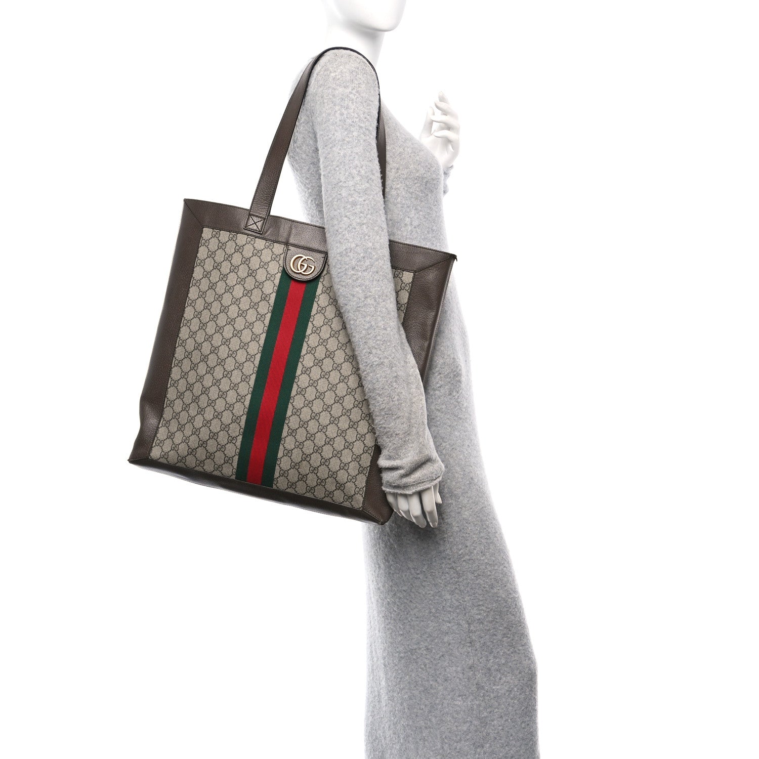 GG Supreme Monogram Web Large Ophidia Vertical Shopping Tote Brown