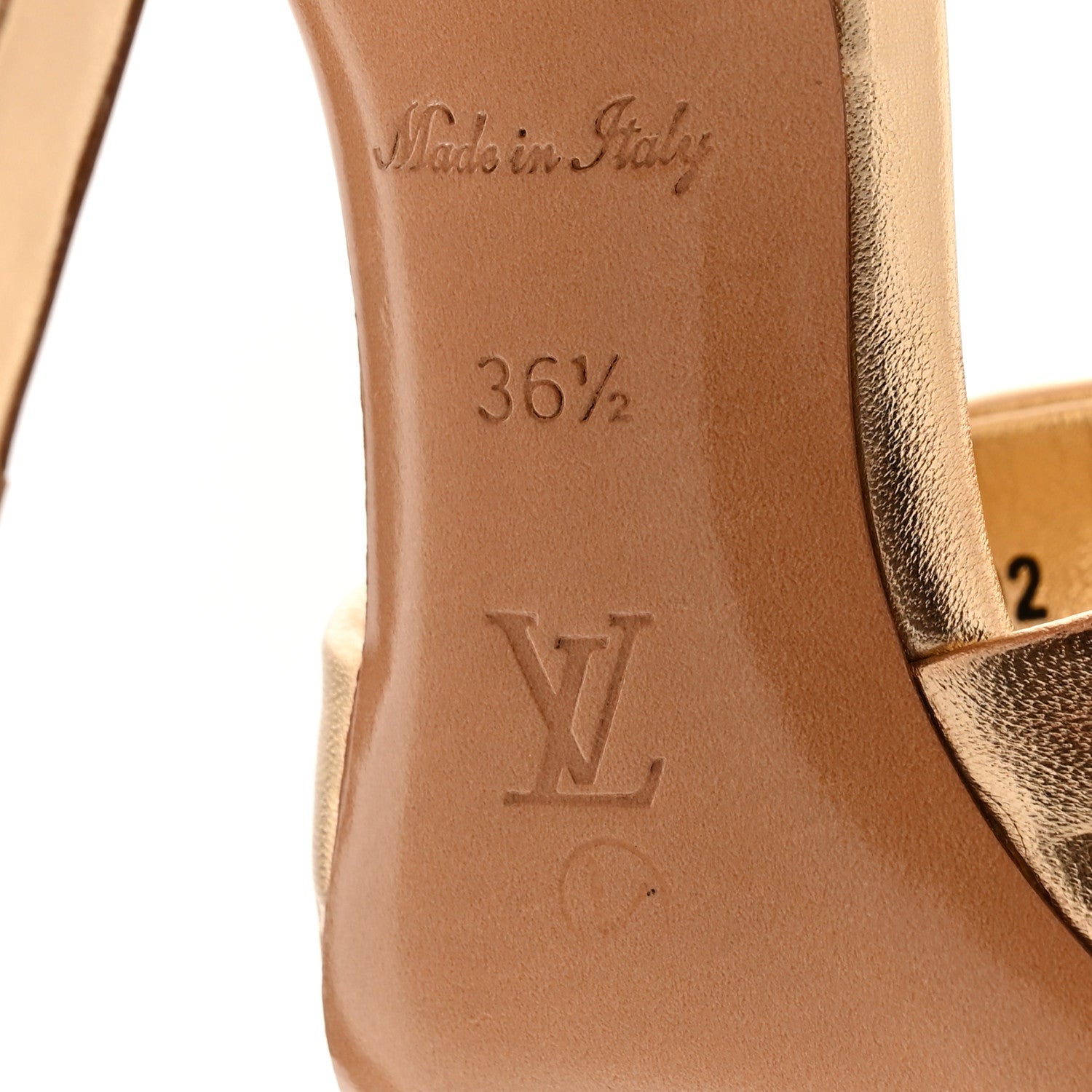 Metallic Lambskin Embossed Monogram Revival High Heel Mules 36.5 Gold