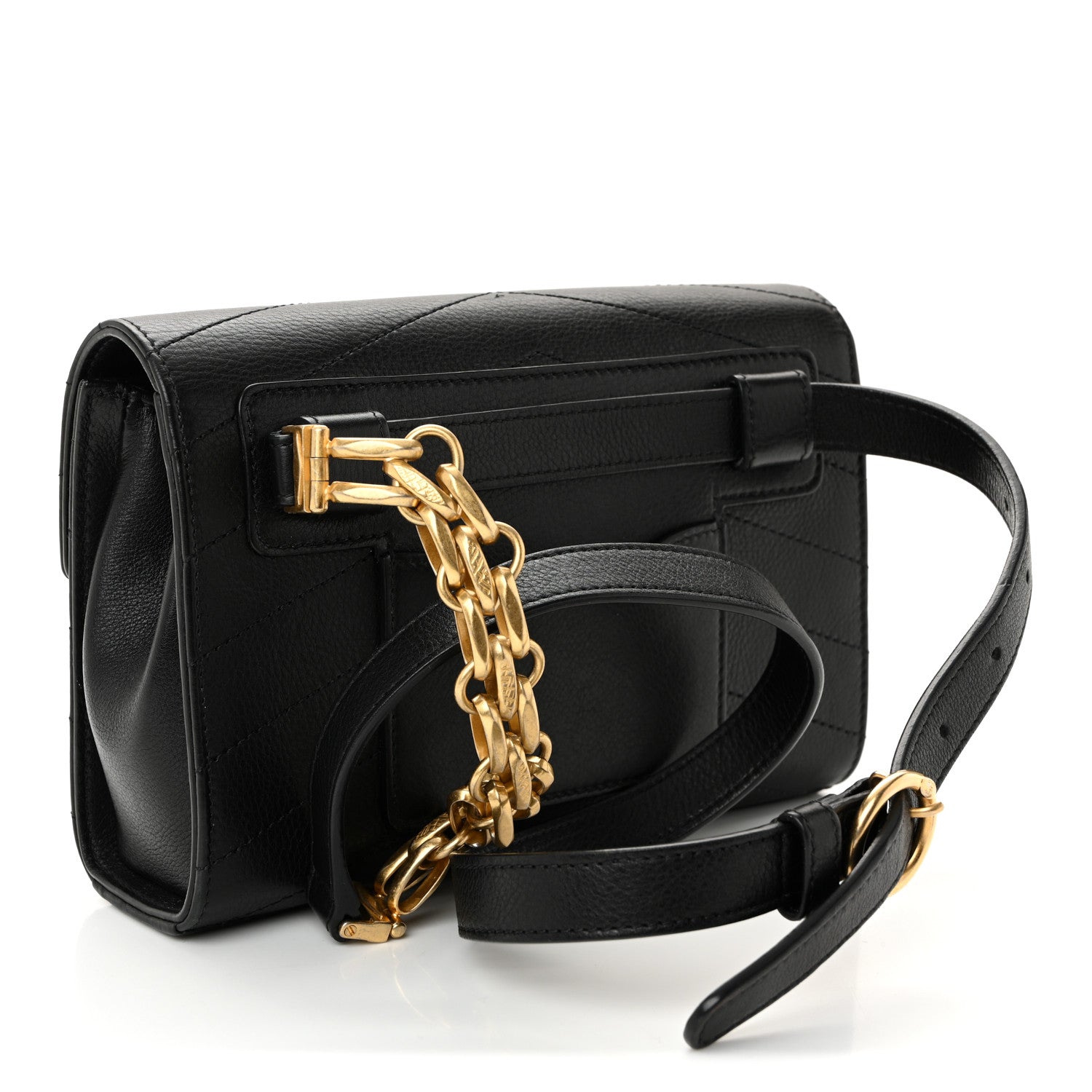 Calfskin Chevron Stitched Coco Waist Bag Black