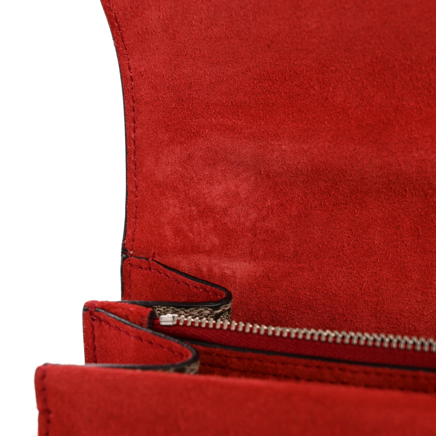 GG Supreme Monogram Suede Cudu Medium Dionysus Shoulder Bag Beige Ebony Vulcanic Red