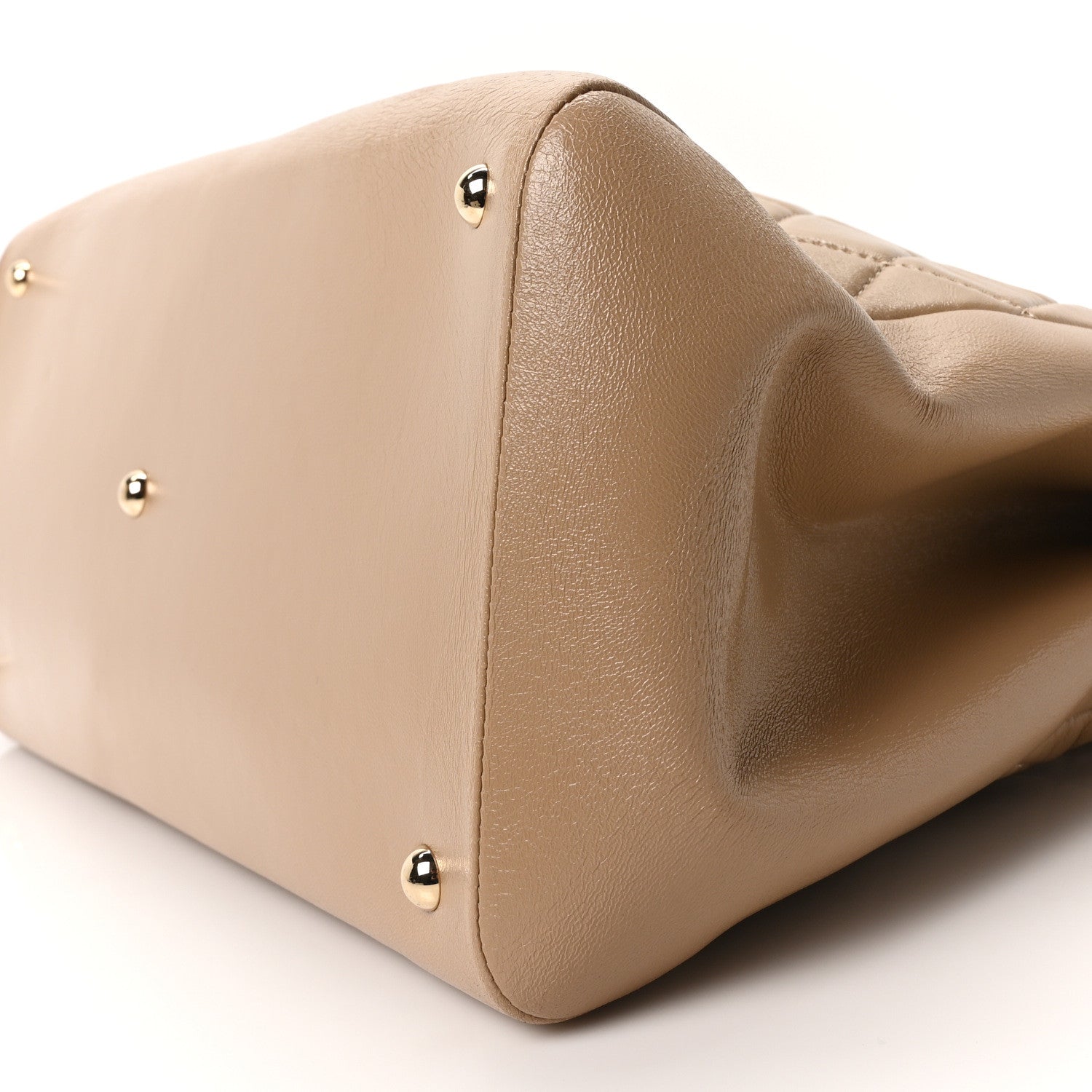 Shiny Crumpled Calfskin Quilted Large 31 Shopping Bag Beige