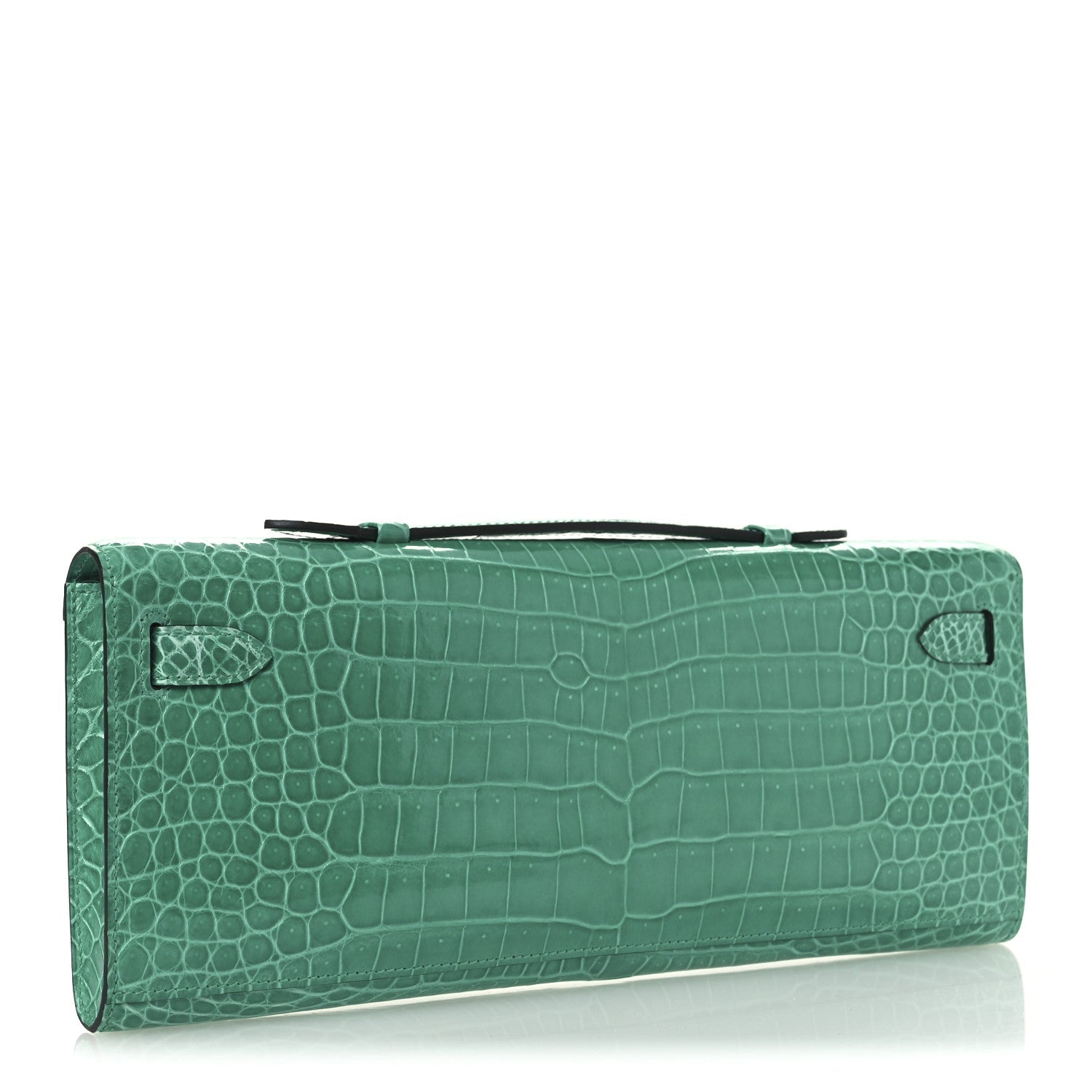 Shiny Porosus Crocodile Kelly Cut Pochette Vert Jade