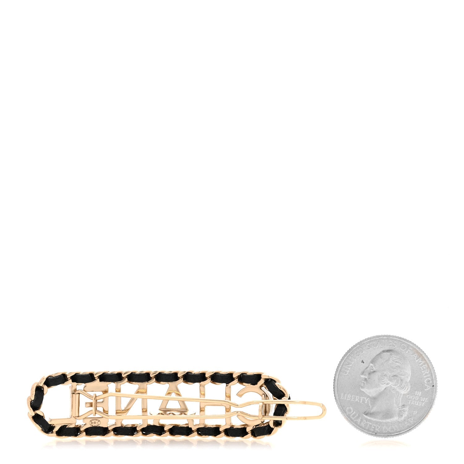 Metal Lambskin Vintage Allure Logo Hair Clip Black Gold