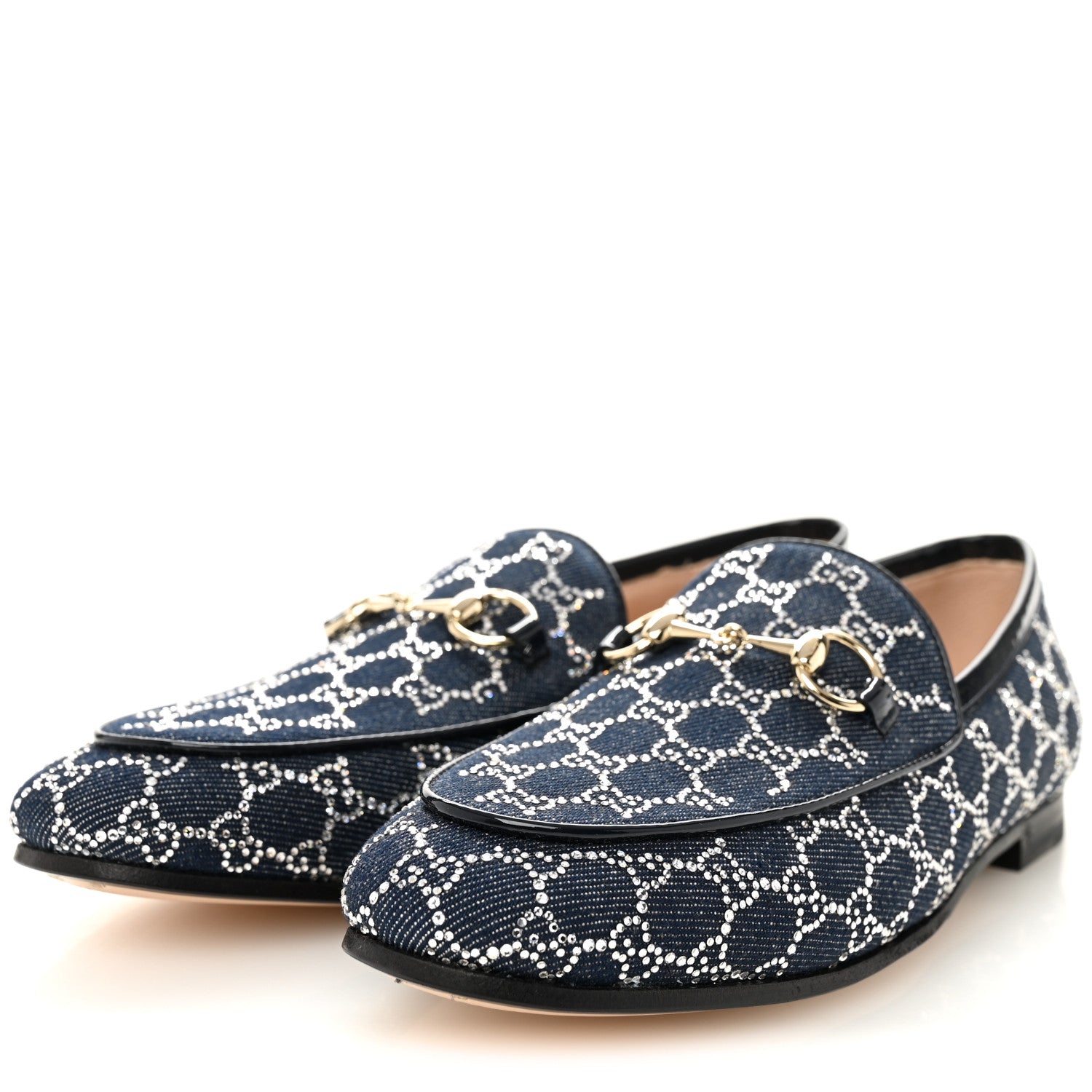 Denim Crystal GG Monogram Horsebit Womens Jordaan Loafers 36.5 Deep Blue Blue Milad