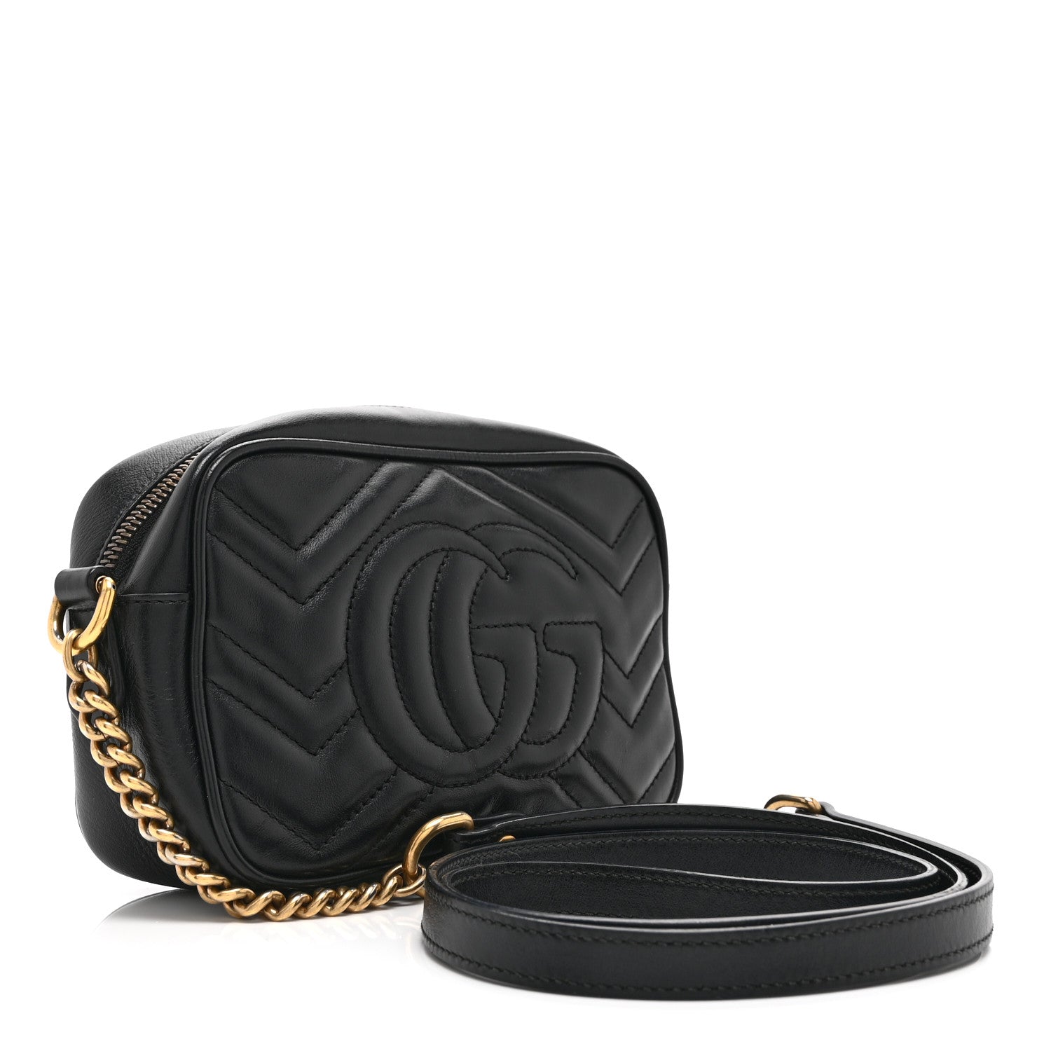 Calfskin Matelasse Mini GG Marmont Chain Shoulder Bag Black