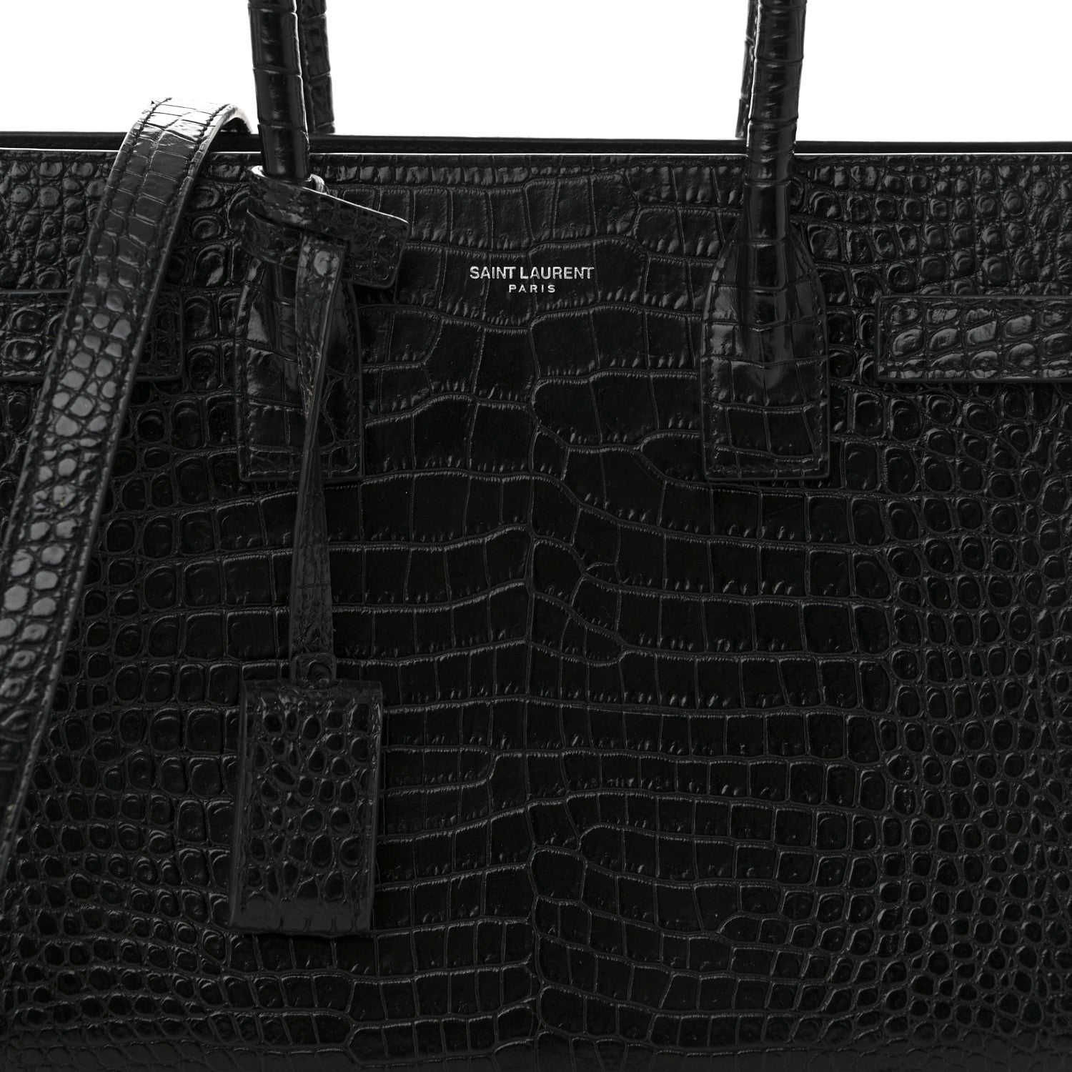 Calfskin Crocodile Embossed Baby Sac De Jour Black