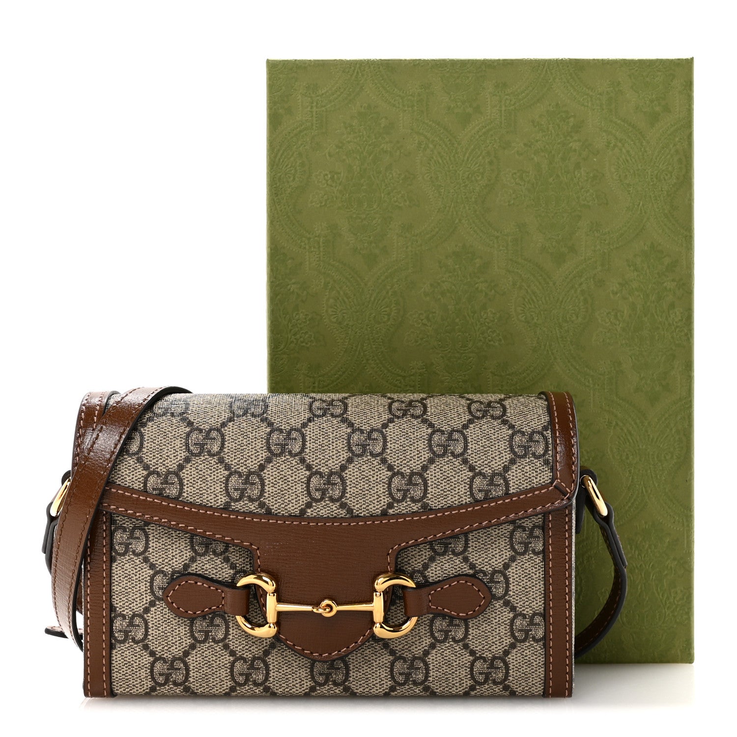 GG Supreme Monogram Mini Horsebit 1955 Shoulder Bag Beige Brown Sugar