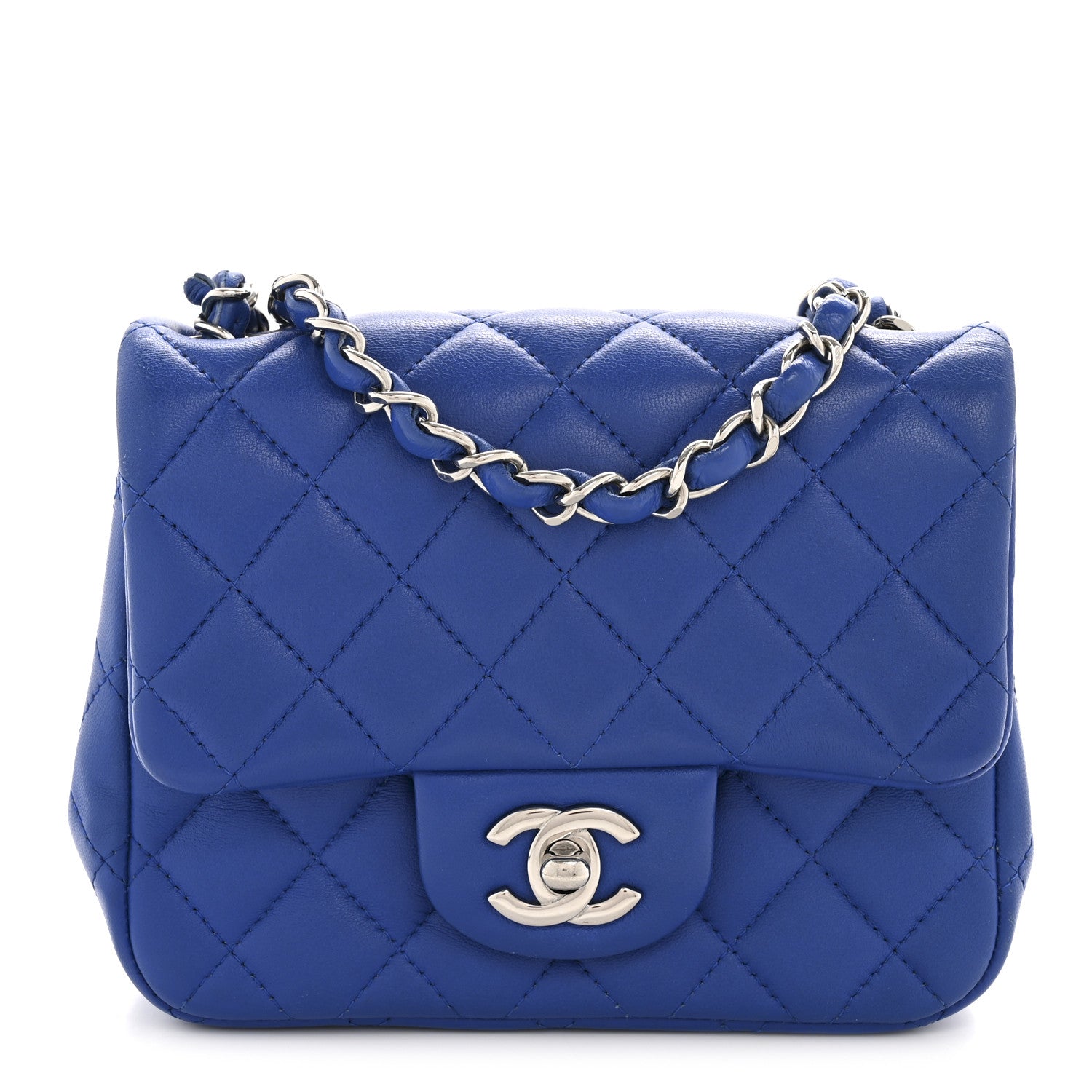 Lambskin Quilted Mini Square Flap Blue