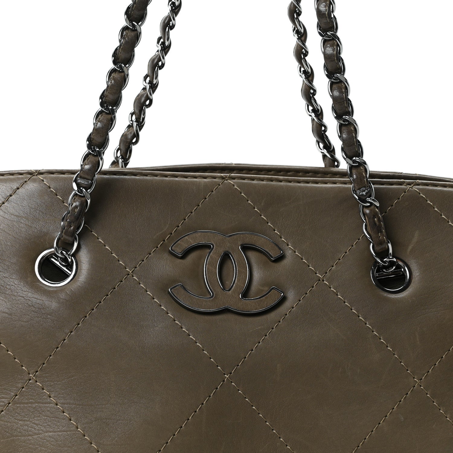 Washed Calfskin Diamond Stitch Hamptons Shopping Tote Green