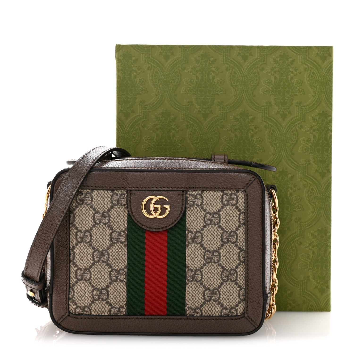 GG Supreme Monogram Mini Ophidia Top Handle Shoulder Bag Brown