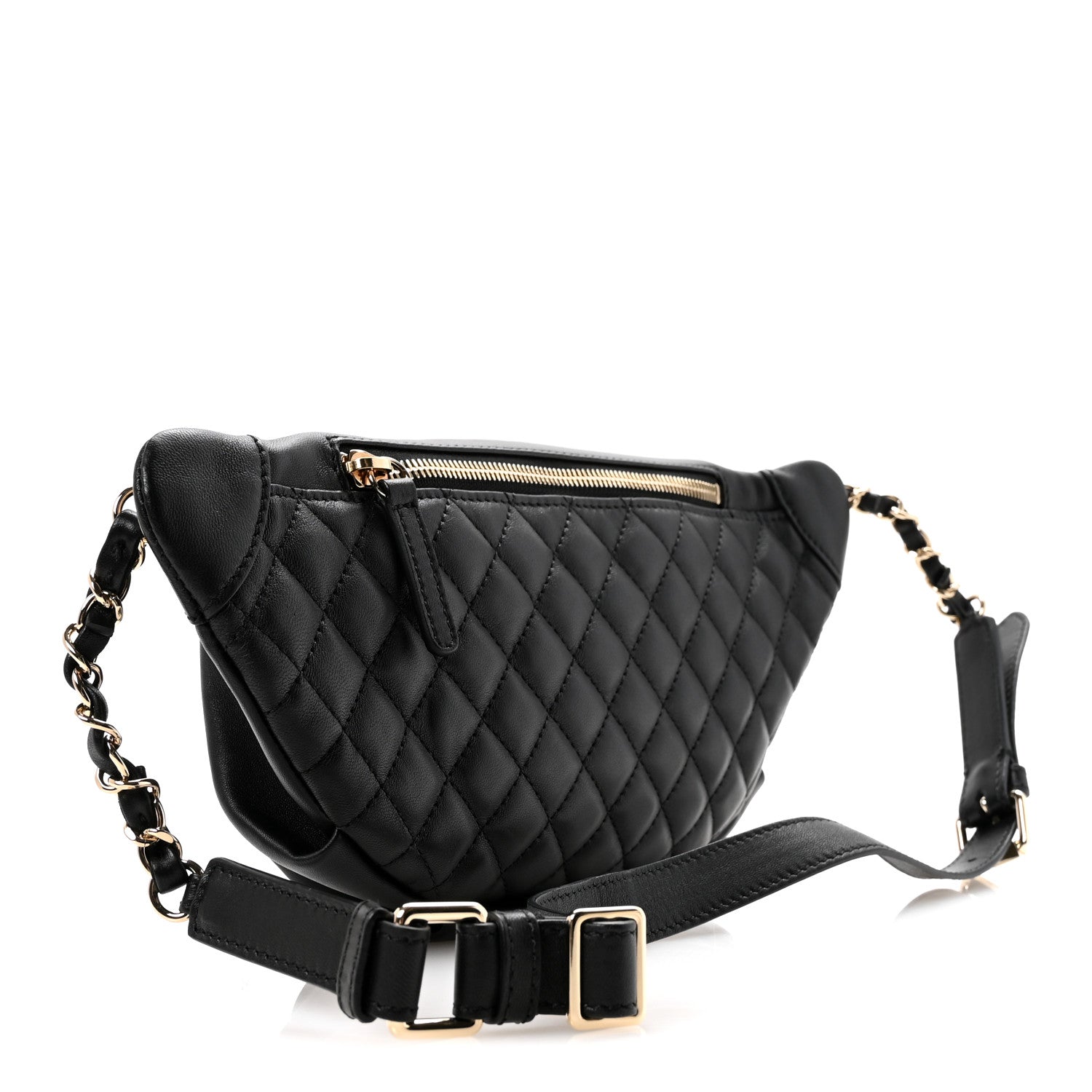 Lambskin Quilted Waist Bag Fanny Pack Black