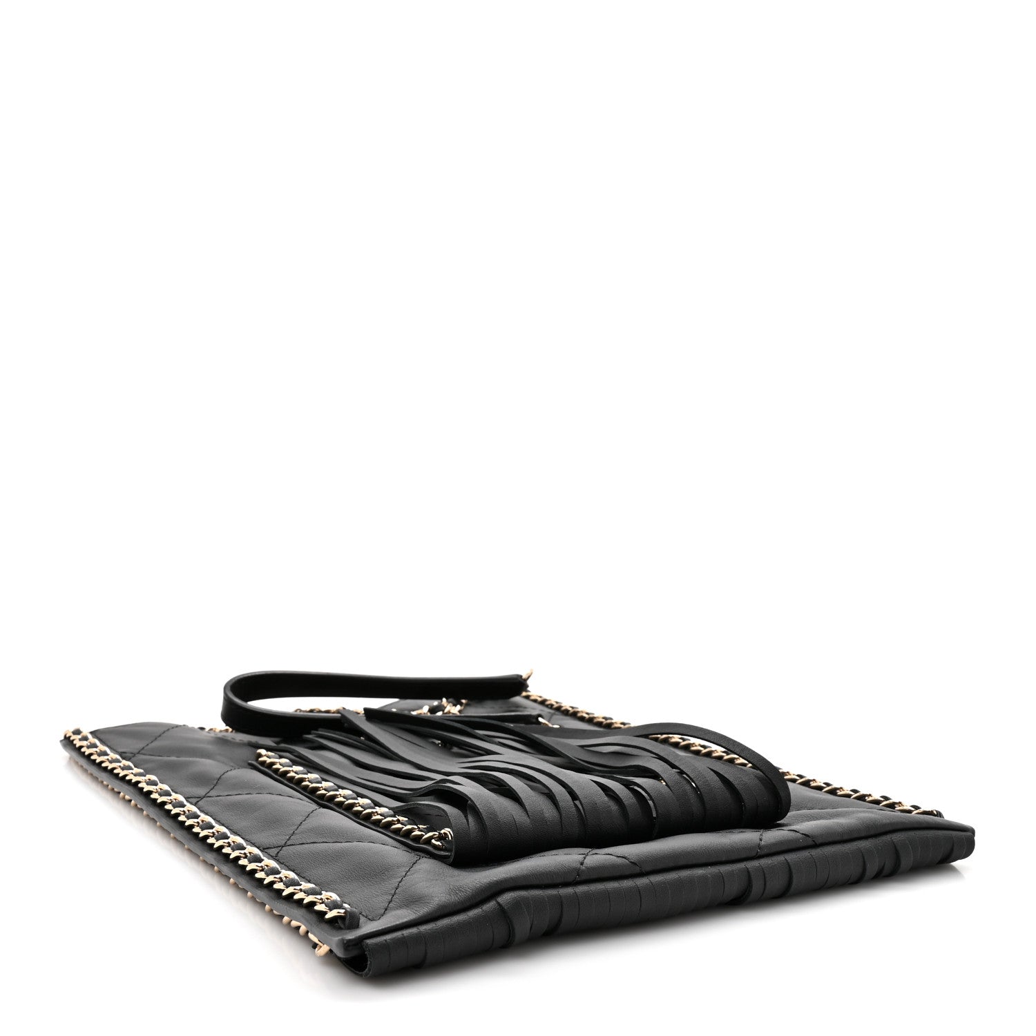 Calfskin Quilted Fringe Small Shopping Bag Black