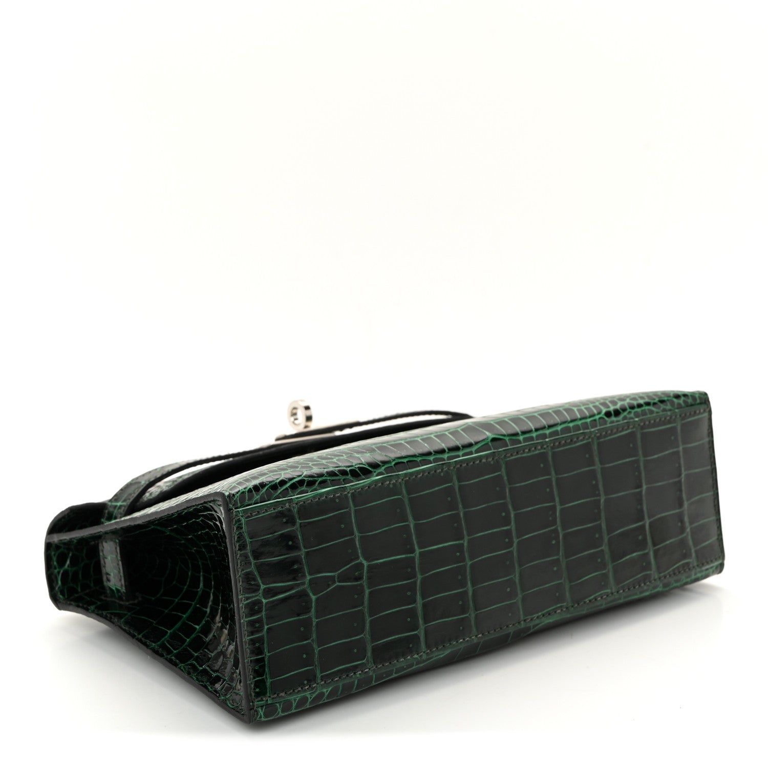 Shiny Porosus Crocodile Kelly Pochette Vert Cypress