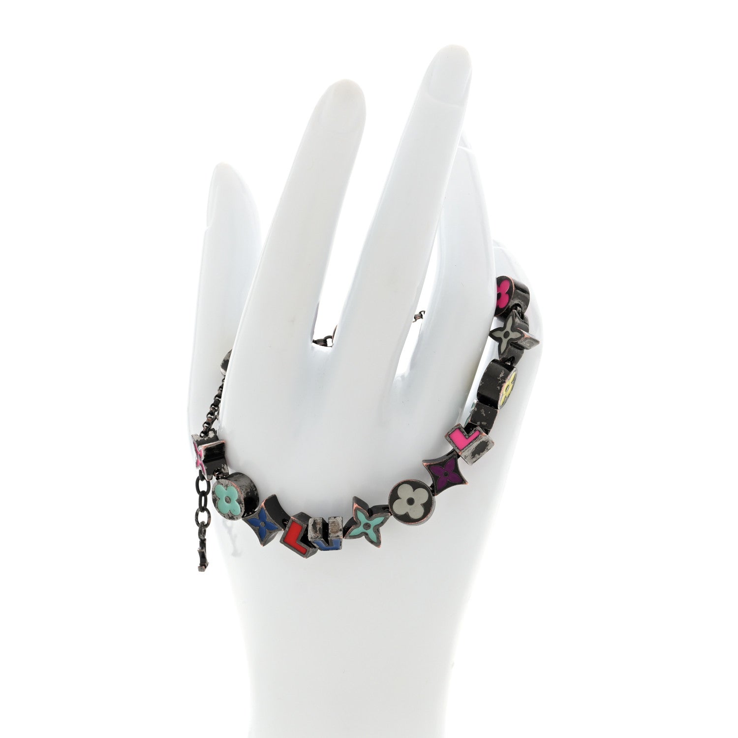 Metal Enamel Monogram Party Bracelet Black Multicolor