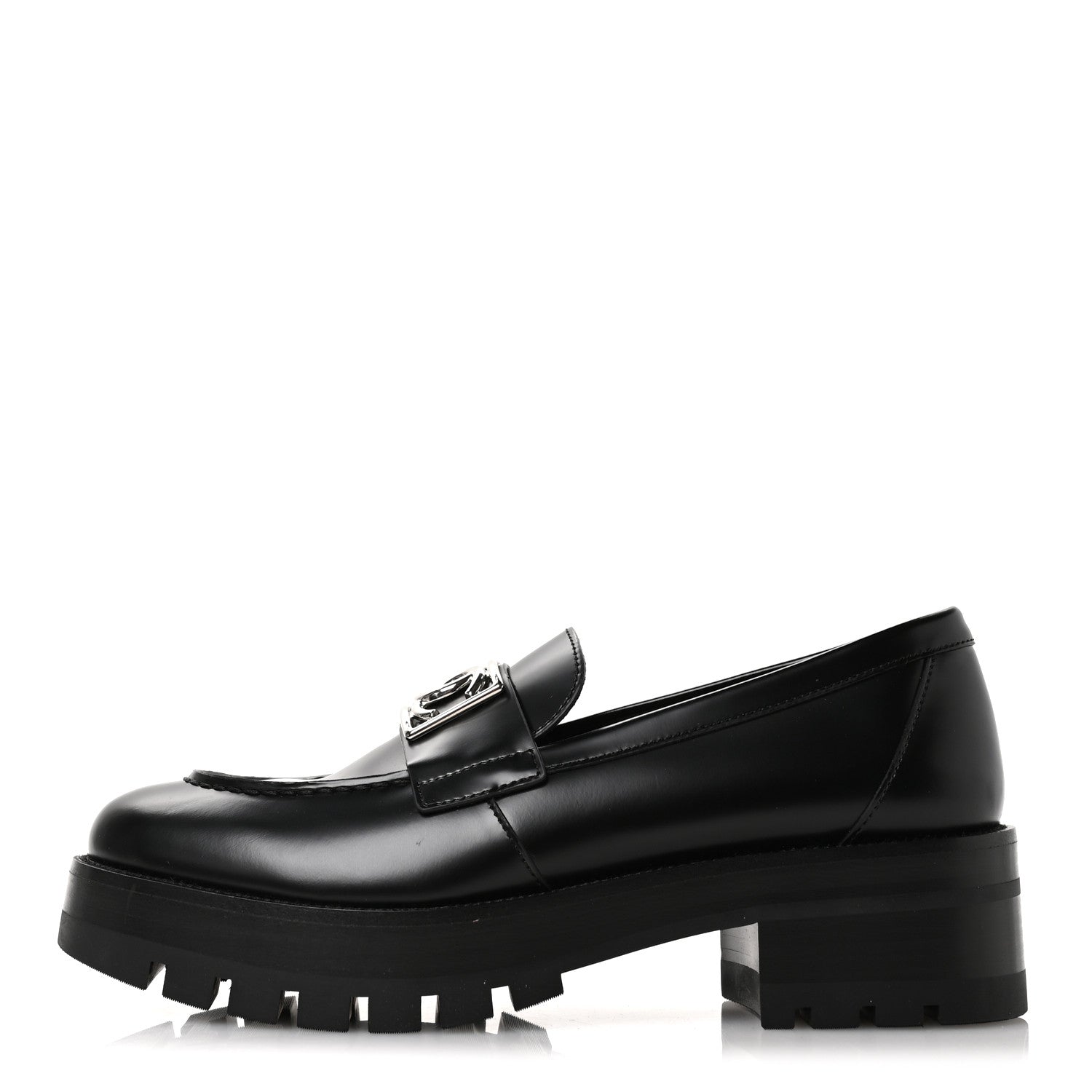 Calfskin Metal CC Loafers 40 Black