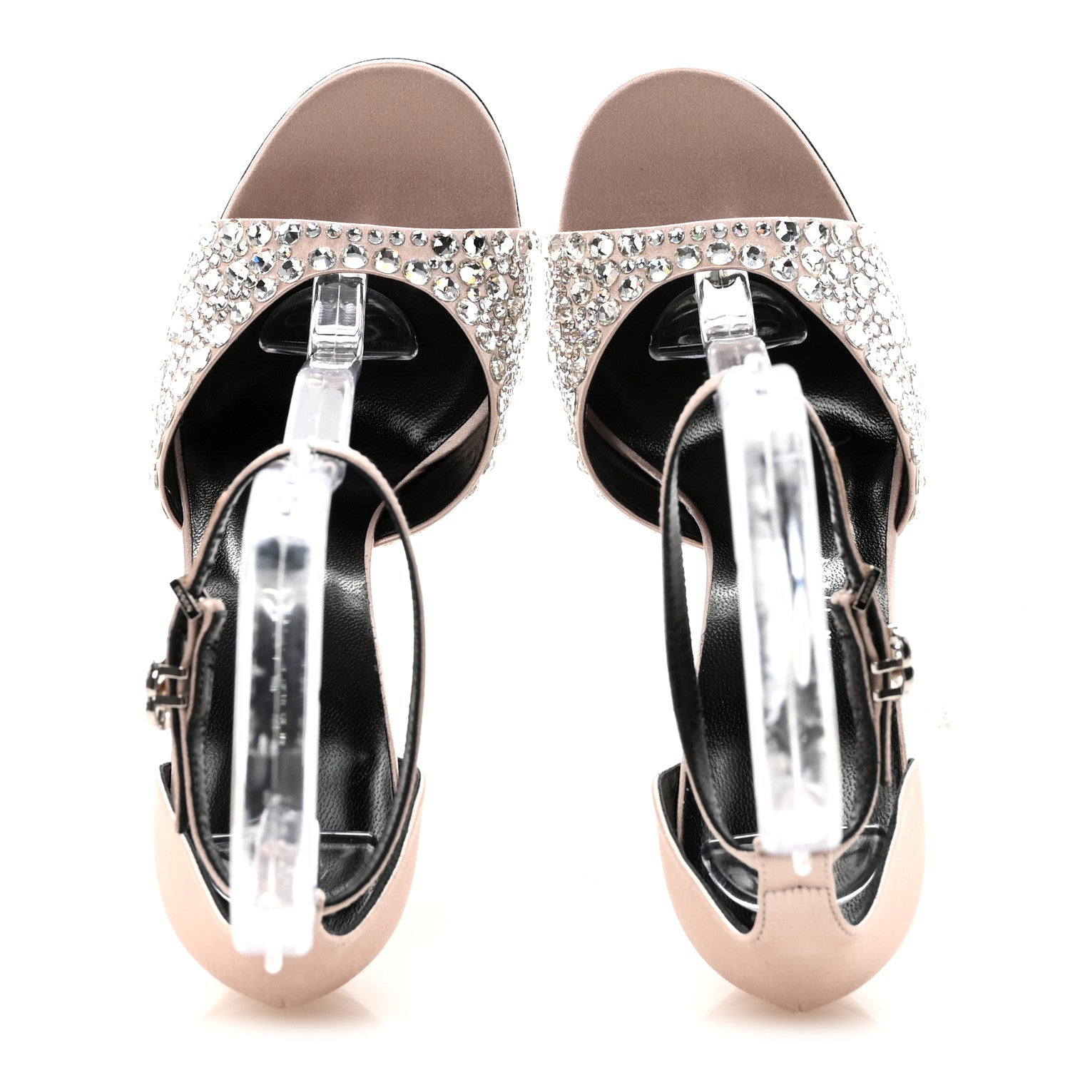Satin Crystal Ankle Strap Sandal Pumps 38.5 Skin Rose