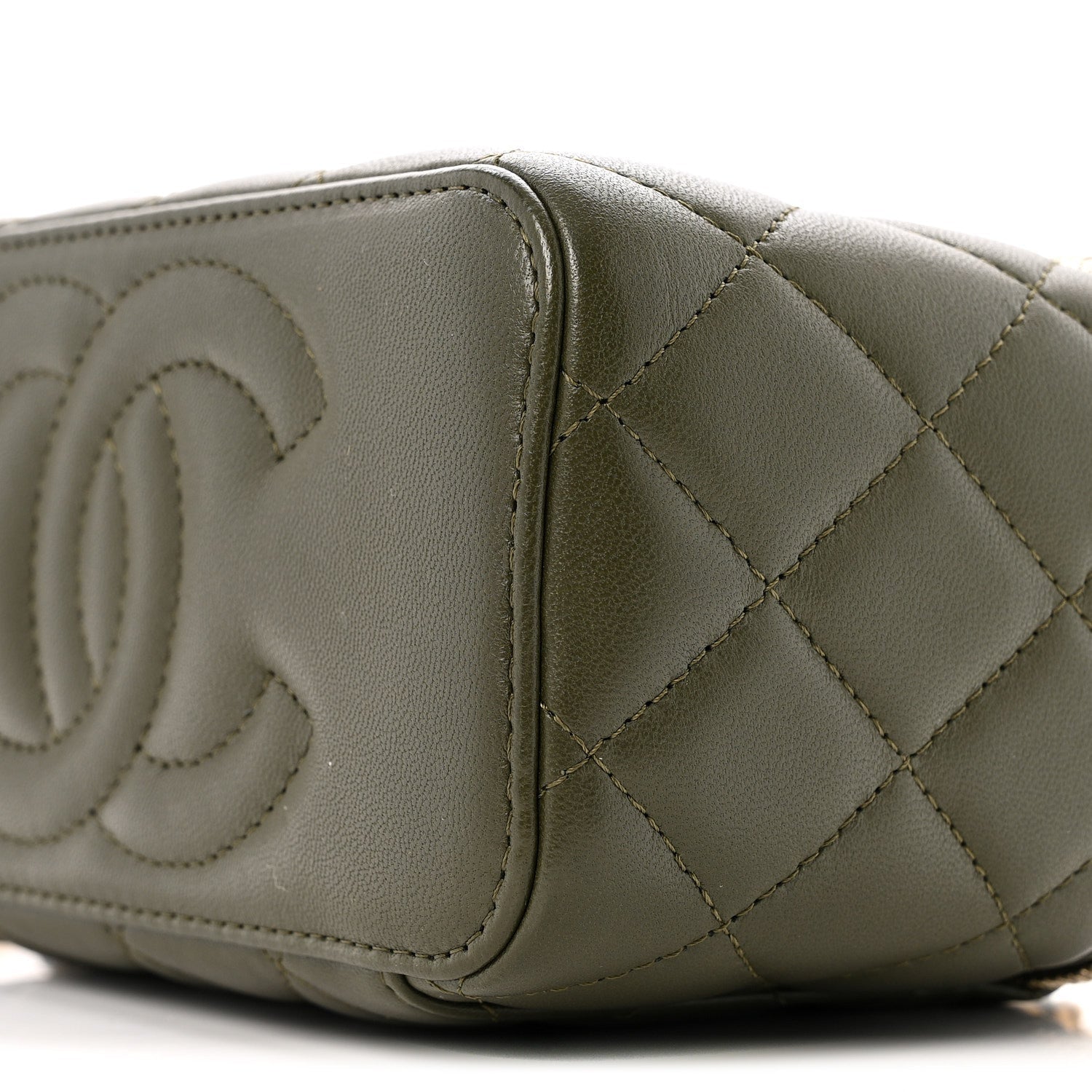 Lambskin Quilted Pick Me Up Vanity Case Khaki