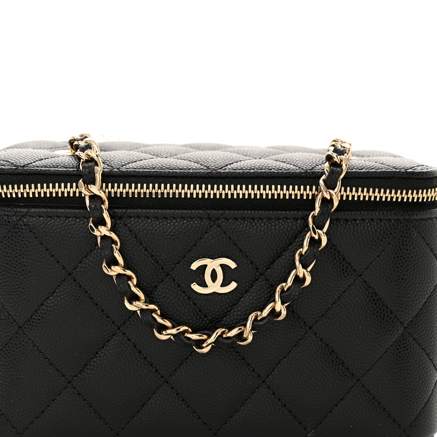 Caviar Quilted Small Vanity Case With Chain Black