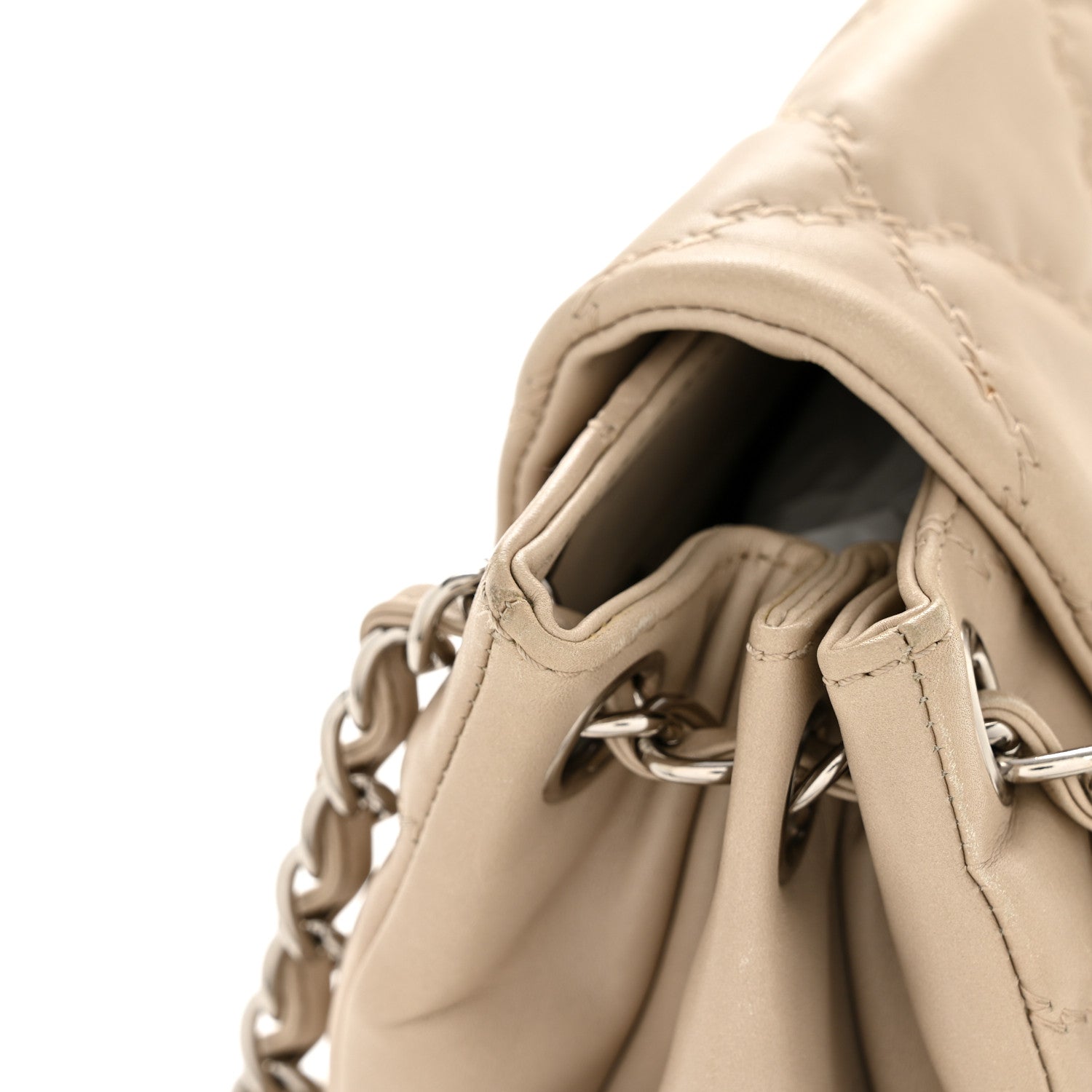 Calfskin Double Stitch Large Hamptons Flap Bag Beige