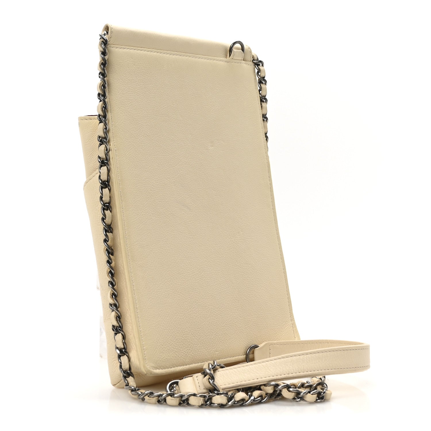 Calfskin Quilted CC Waiter Clutch With Chain White