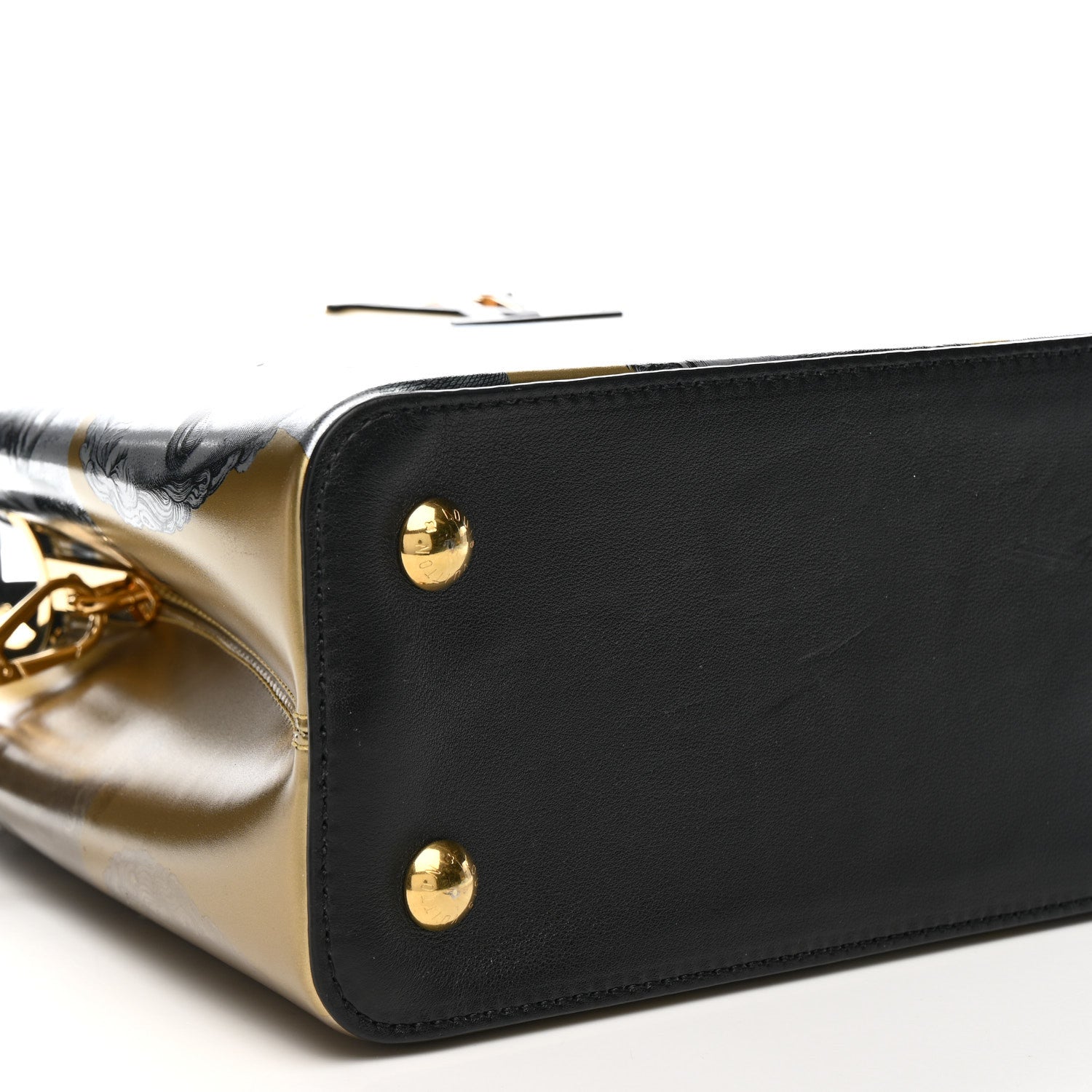 X FORNASETTI Calfskin Fornasetti Capucines MM Gold