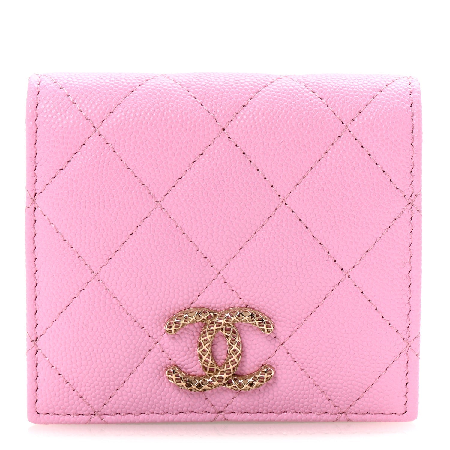 Caviar Metal Perforated Quilted CC Compact Bi-Fold Flap Wallet Lilac Light Green