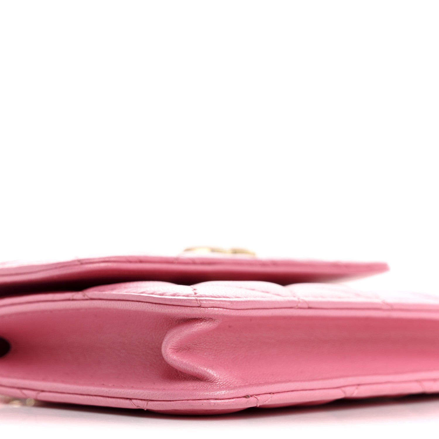 Iridescent Lambskin Quilted Heart Bead Clutch With Chain Pink