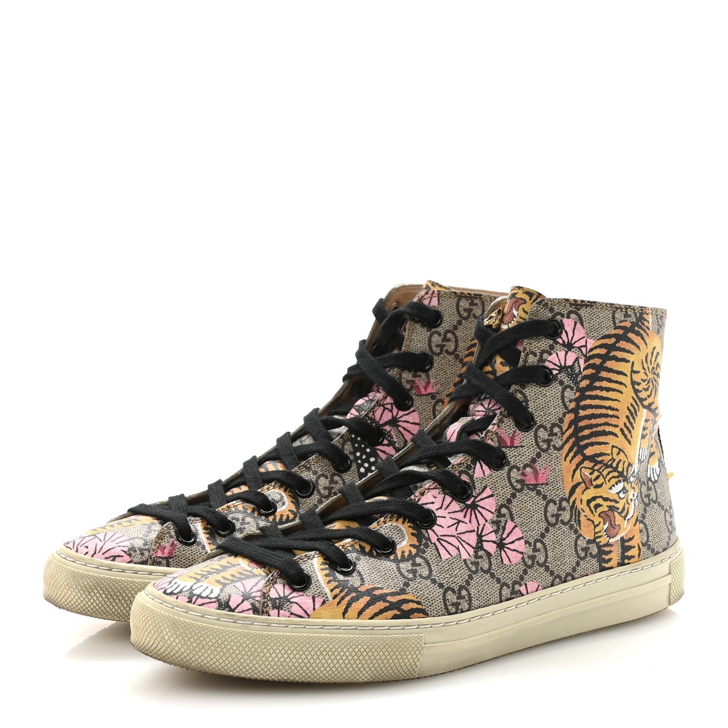 GG Supreme Monogram Bengal Pearl Womens High Top Sneakers 38 Beige Pink