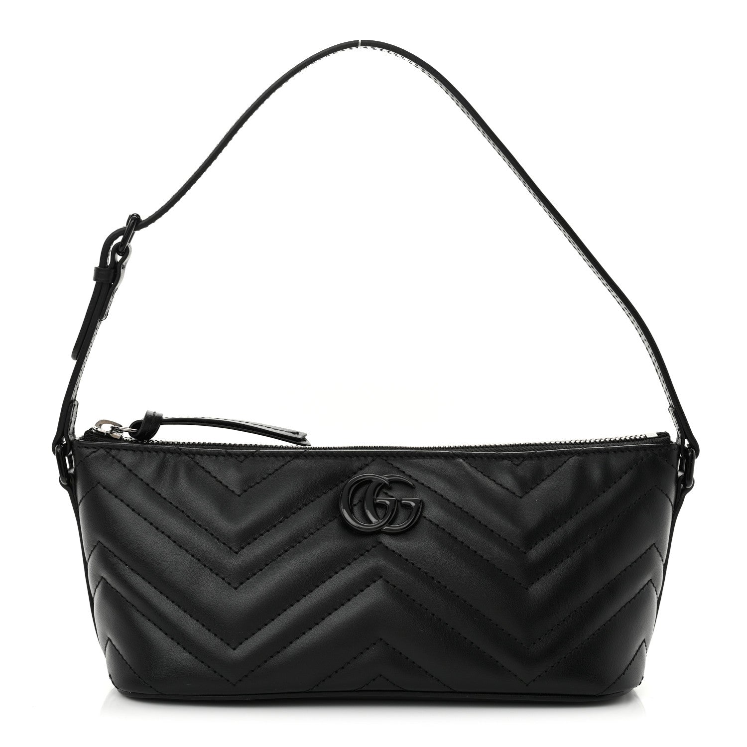 Calfskin Matelasse Chevron Monochrome GG Marmont Sling Shoulder Bag Black