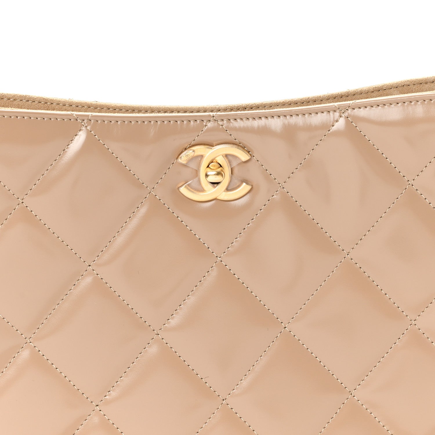 Shiny Calfskin Suede Goatskin Quilted Hobo Beige