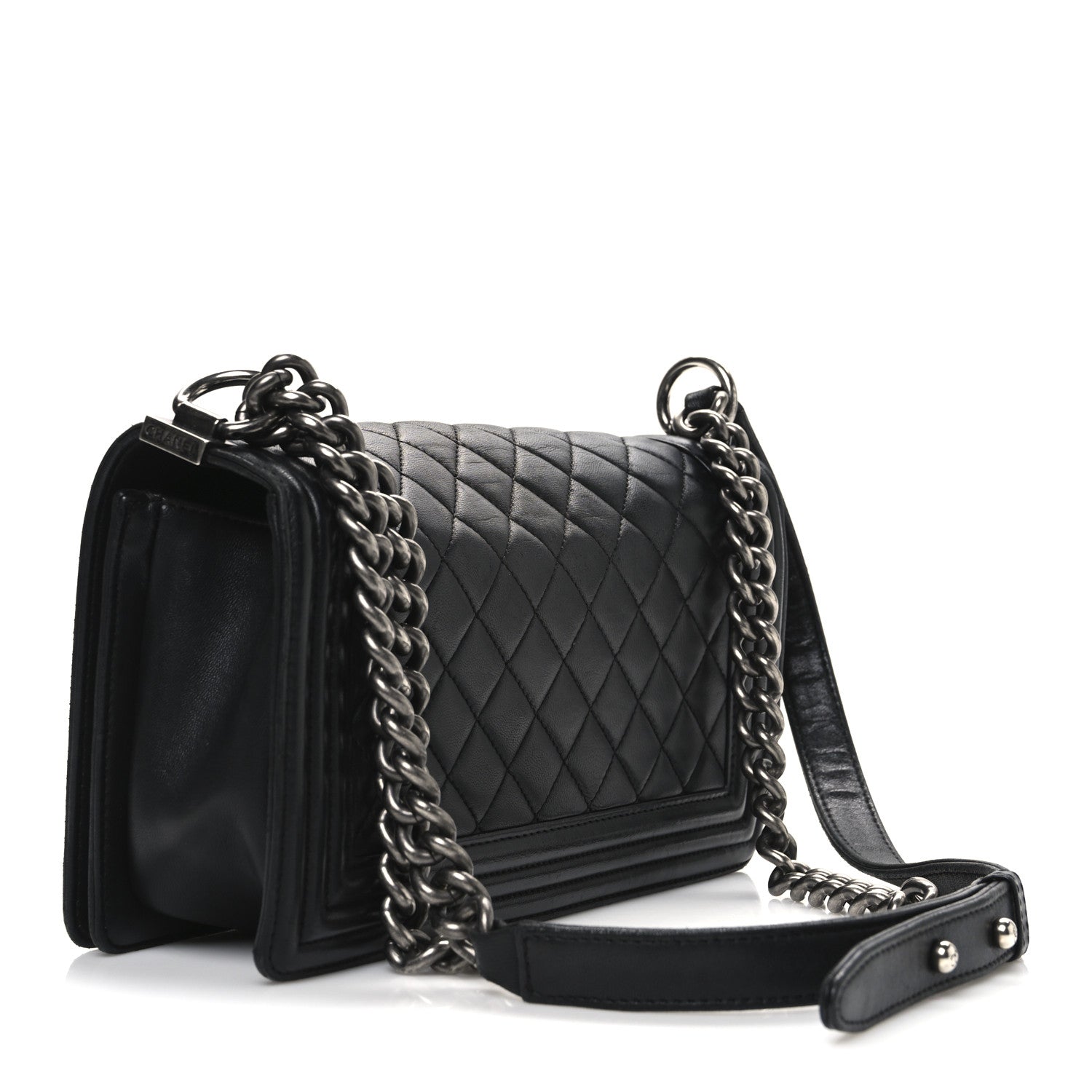 Lambskin Quilted Medium Boy Flap Black