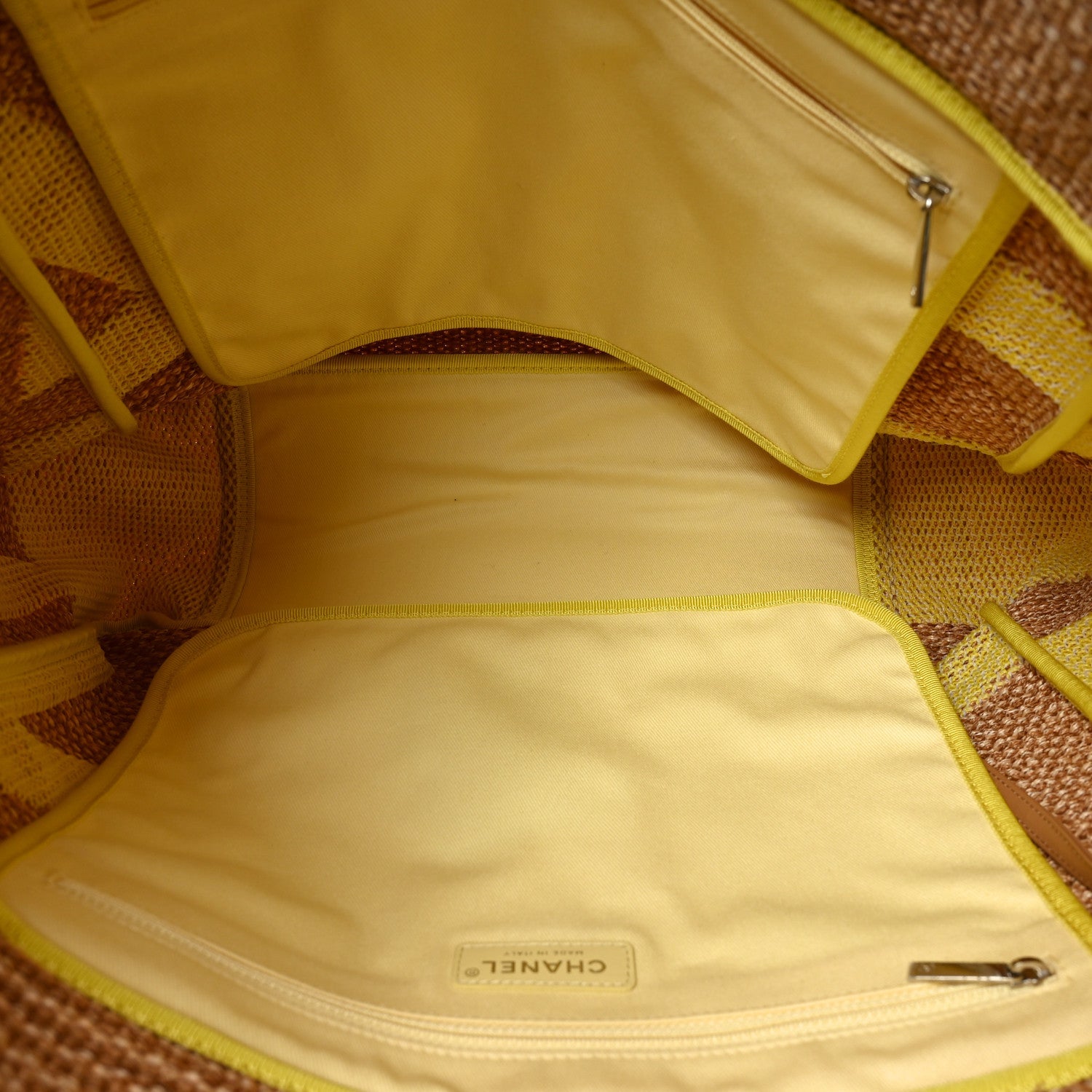 Mixed Fibers Large Shopping Bag Yellow Brown
